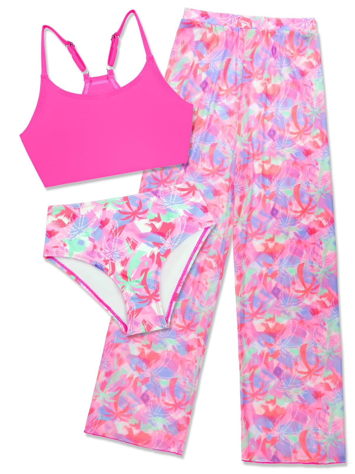 SHEKINI Girls 3 Piece Swimsuit High Waist Bikini Set with Cover Up Pants