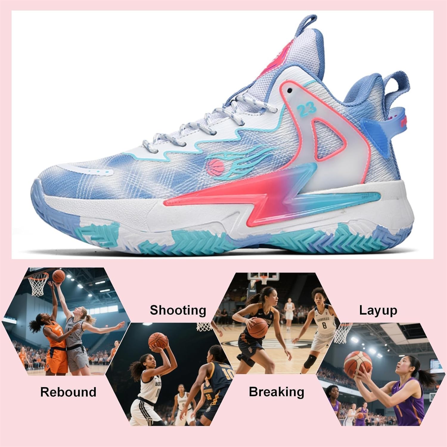 Moodeng Womens Basketball Shoes Breathable Non Slip Sports Shoes Fashion Running Sneakers Supportive Athletic Gym Shoes - Image 6