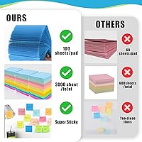 Vista 4 de SACATR 30 Pads Sticky Notes, Sticky Note Pads 3x3 inches, 10 Bright Color Sticky Notes,Self-Stick Note Pads, Perfect for Office Home School(100