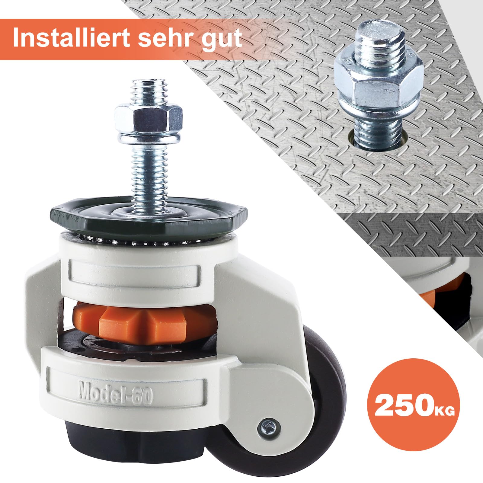 Homtone Set di 4 ruote girevoli per carichi pesanti, 50 mm, 1000 kg, per mobili industriali | Ruote per carichi pesanti a 360° per banco da lavoro e macchine, regolabili in altezza, robuste ruote per trasporto e esterni