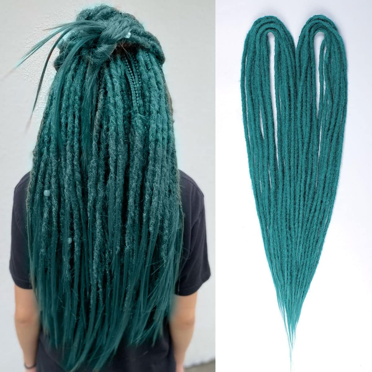 Kraler 24 Inch Castleton Green Double Ended Dreadlock Extensions, 20 Strands Handmade Synthetic DE Dreads Extensions, Thin 0.6cm Width Reggae Hippie