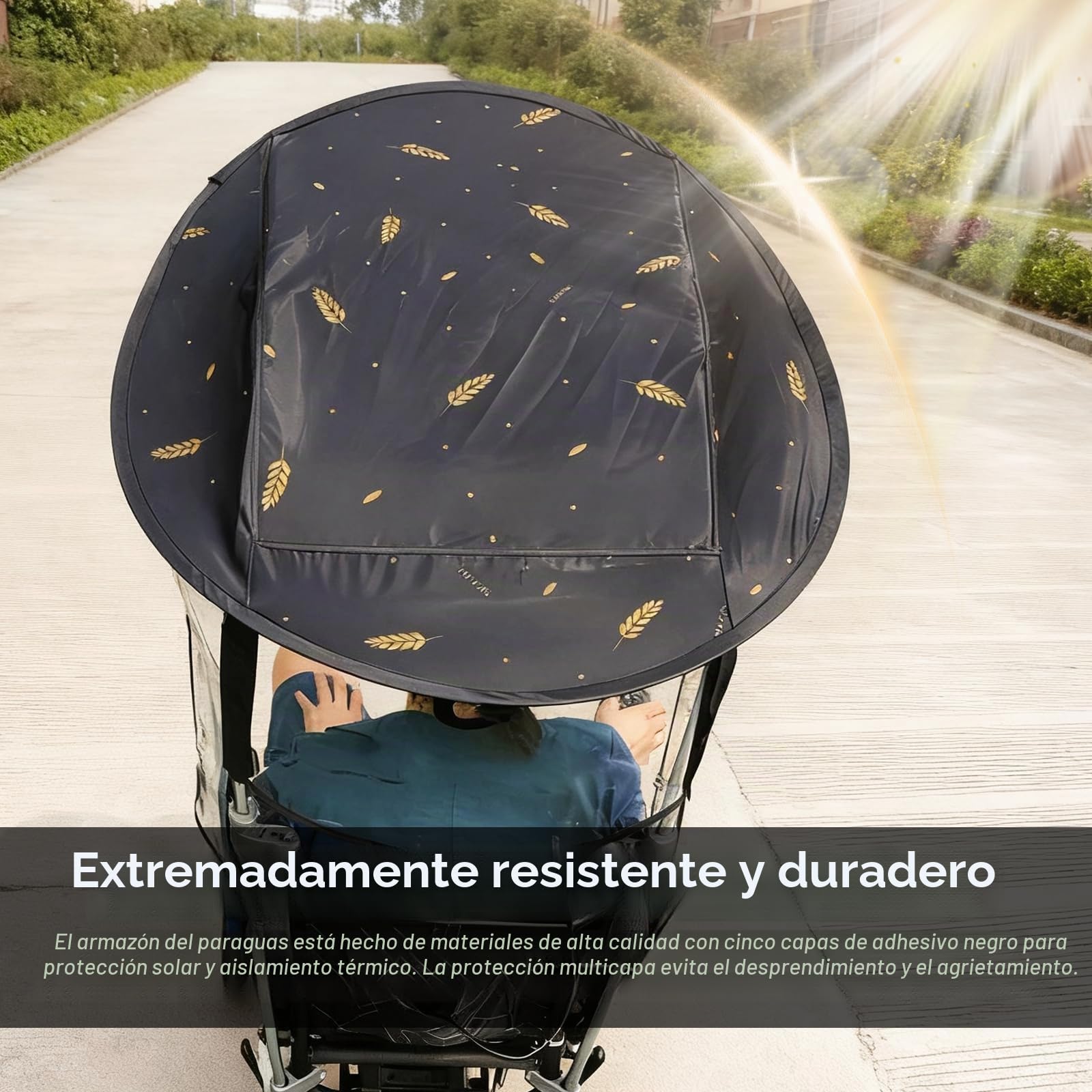 Toldo para Silla de Ruedas Eléctrica, Ajustable Protección Solar y Lluvia, Resistente al Viento, Impermeable, Antirayos UV, Fácil Instalación Compatible con Sillas Manuales y Eléctricas