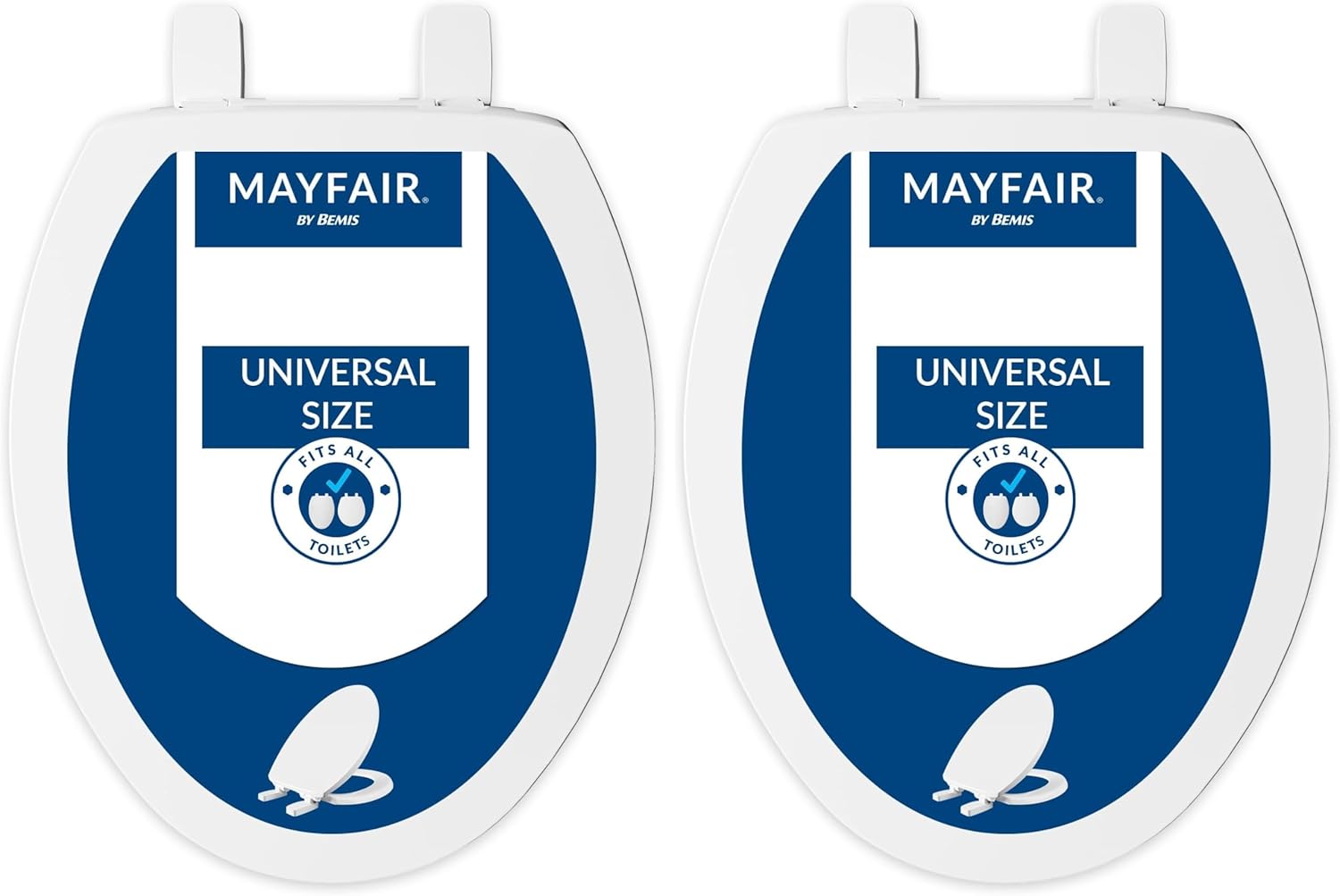 Mayfair Universal Size Slow Close Toilet Seat, Durable Plastic, Fits Round & Elongated Toilets, White (Pack of 2)