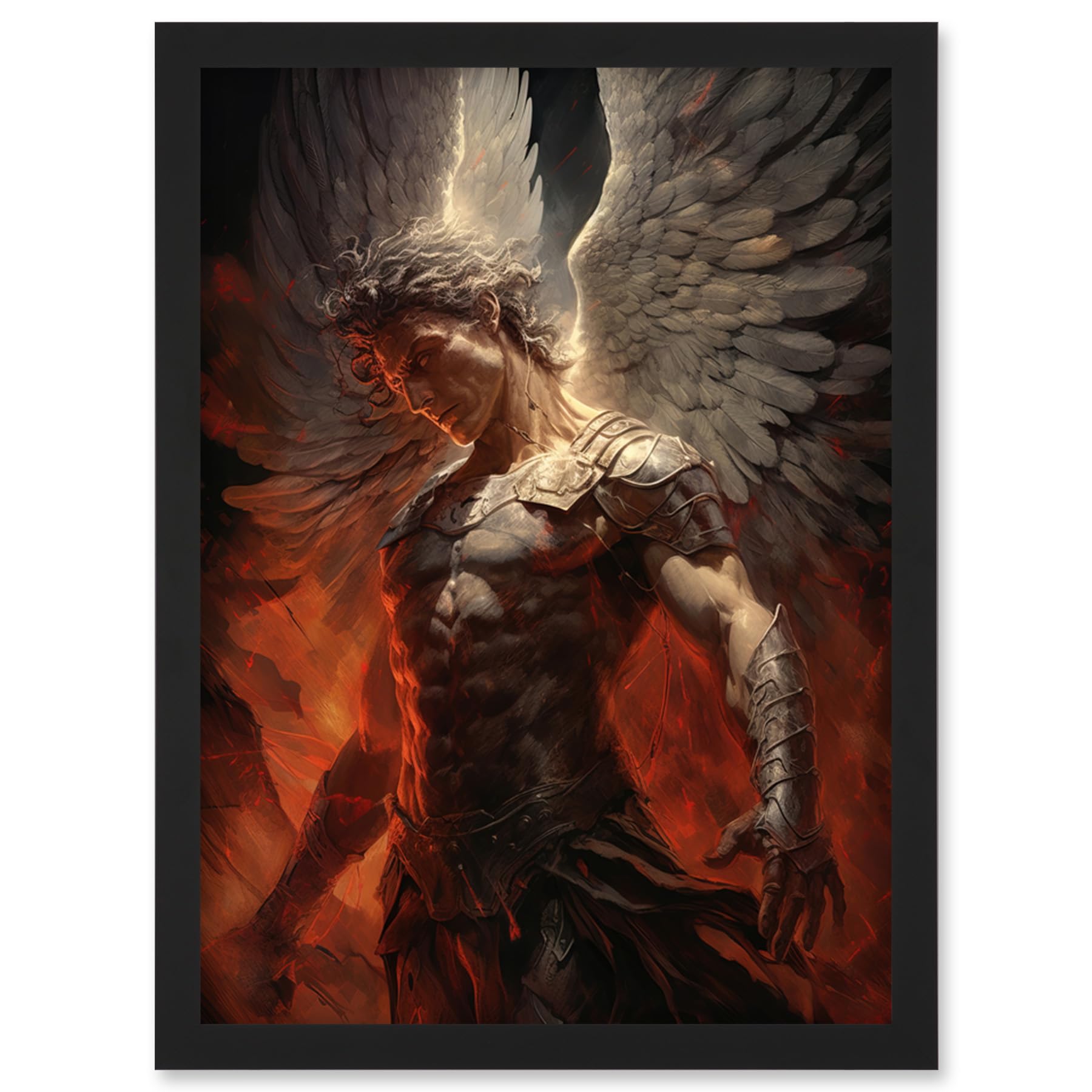 Artery8 Archangel Michael Powerful Warrior Conceptual Artwork Champion of Justice Armour Angel Wings Artwork Framed Wall Art Print A4