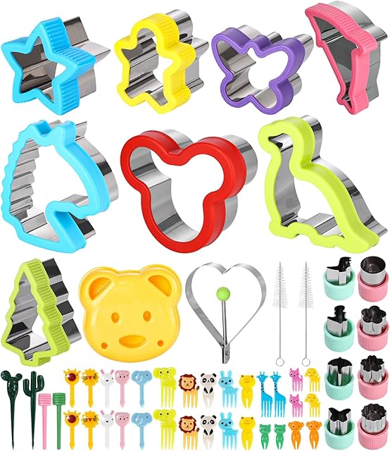 Birshe 54PCS Cutting Die Set zestaw do wykrawania ciastek zestaw do wykrawania ciastek warzywny chleb owocowy krajalnice do warzyw krajalnice do chleba dzieci duże akcesoria bento do sushi,owoców