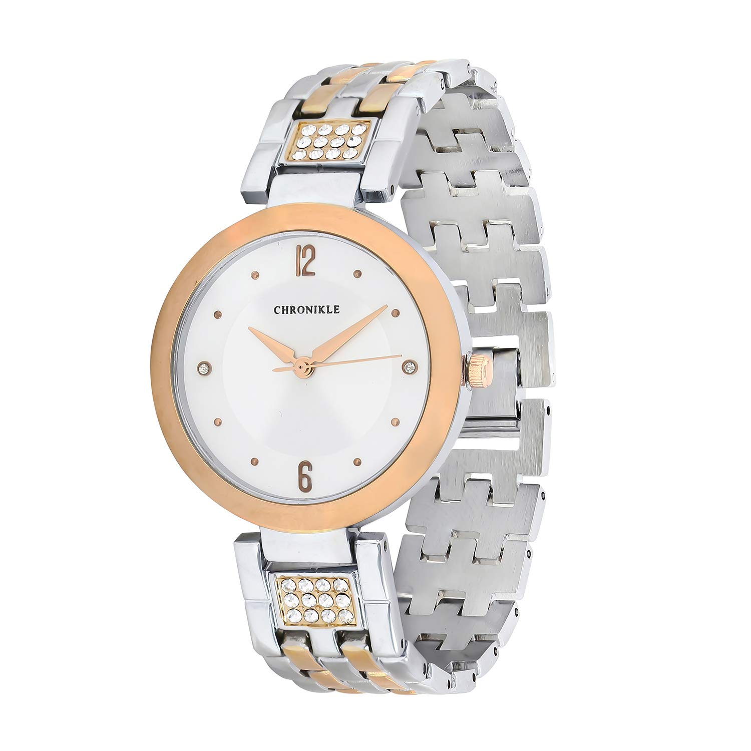 CHRONIKLE Unique Womens Metal Chain Wrist Watch with Diamond Studded Stones (Dial Color: White | Band Color: Silver & Gold) (B07MCL1GLJ) Amazon Price History, Amazon Price Tracker