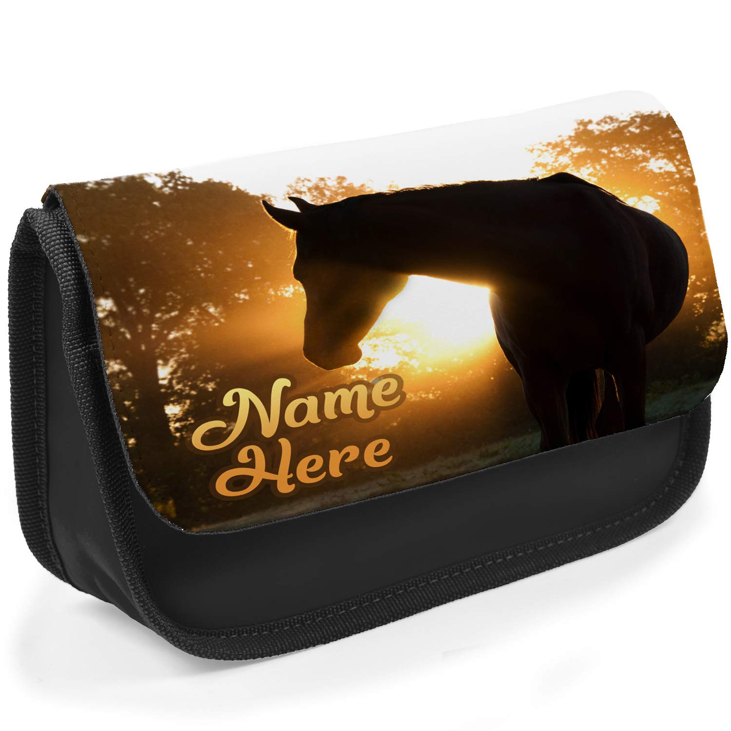 KRAFTYGIFTS Personalised School Pencil Case Horse Pony Love Stationary Bag Girls KS14 (Black)