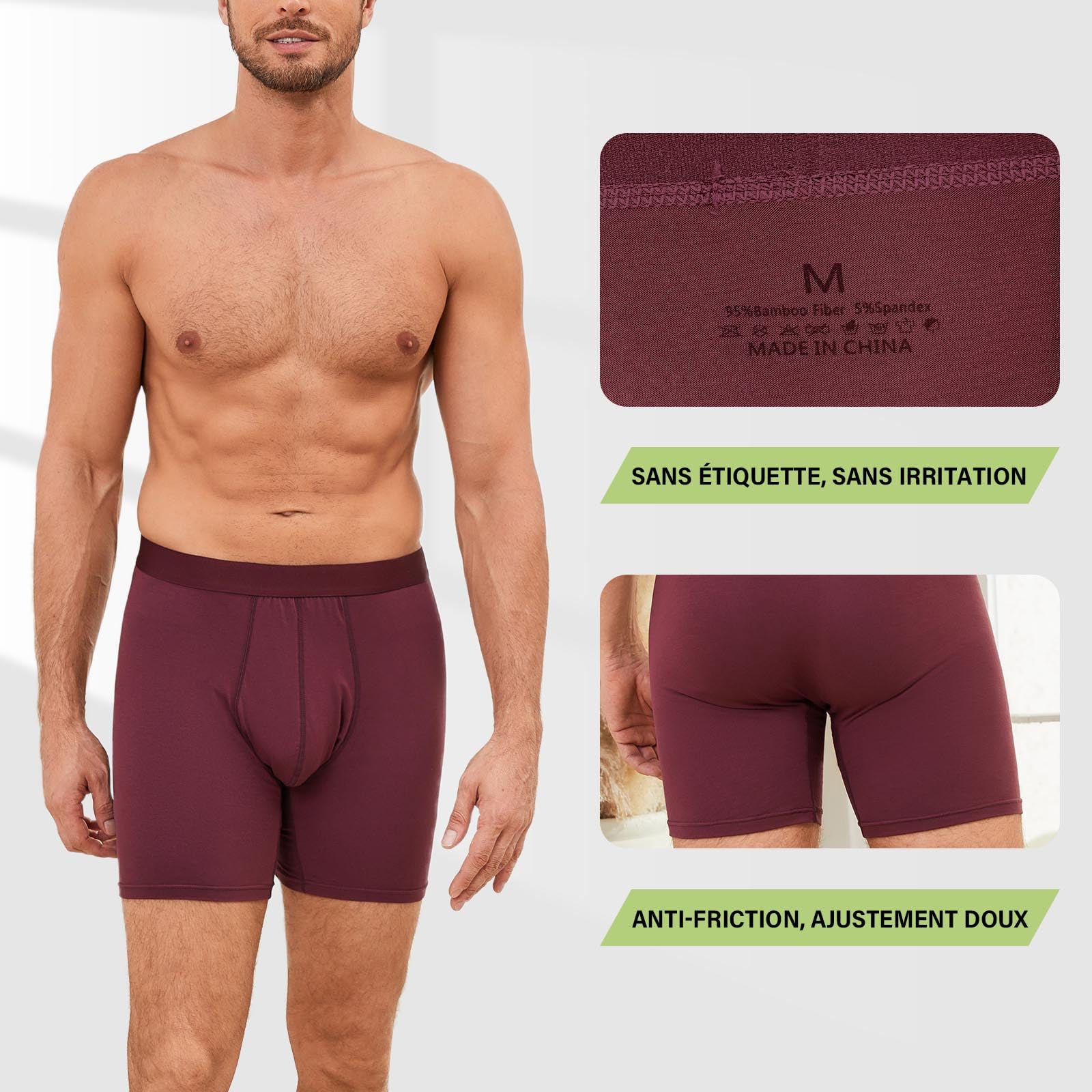 PUTUO Boxers Homme Longs en Bambou: Lot de 6 sous-Vêtements Ultra-Doux Confortables sans Étiquette avec Poche 3D - Idéal pour Peaux Sensibles Sport Travail et Usage Quotidien