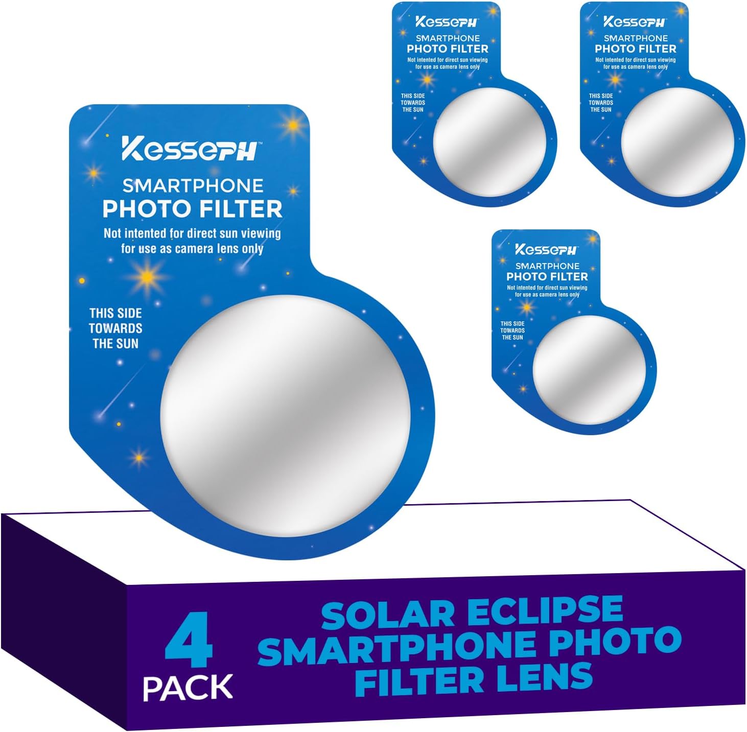 Kesseph Solar Eclipse Imaging Enhancing Lens Filter for Your Smartphone 4-Pack. Capture The Eclipse and Ensure Your Phone Camera is Shielded from Harmful Rays