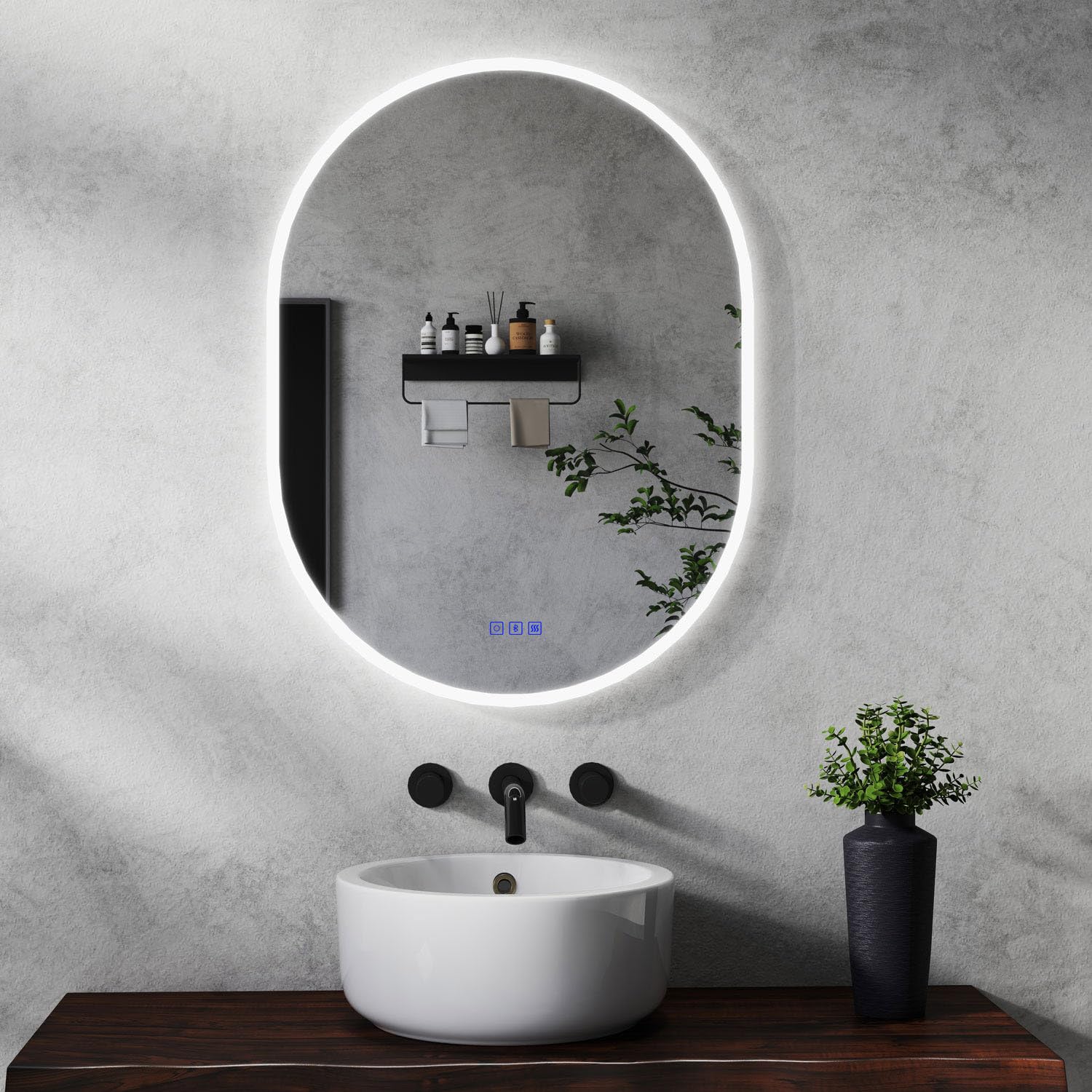 MAERTS-E 500x700mm Oval Bathroom Mirror with LED Light, Bluetooth Speakers & Demister | LED Bathroom Mirror with Dimmable 3 Light Colors | Wall Switch & Touch Sensor | Auto Shut-Off