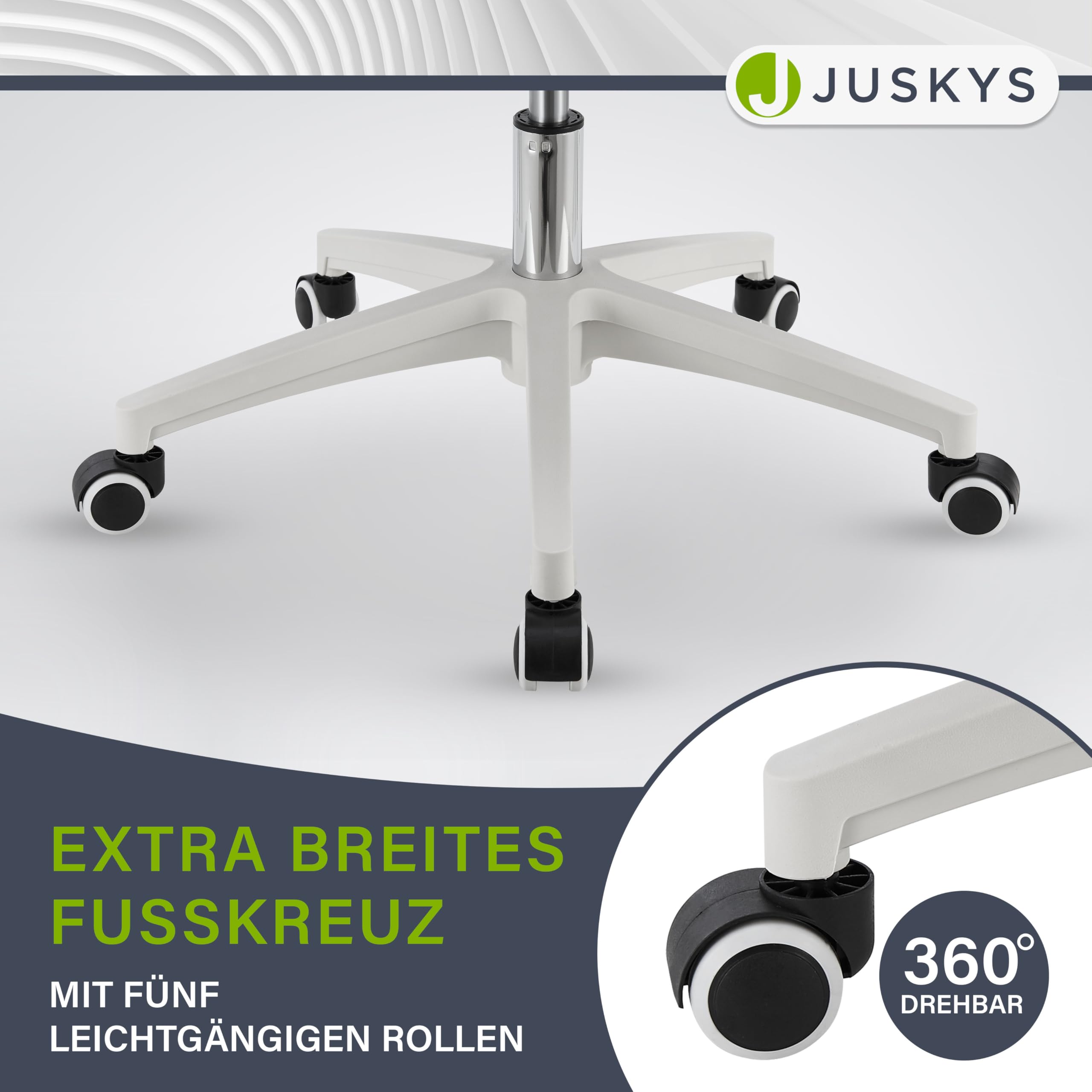 Juskys Bürostuhl Baltimore mit Rollen & Armlehne - Schreibtischstuhl ergonomisch & höhenverstellbar - Stuhl für Arbeitszimmer - Drehstuhl - Grau
