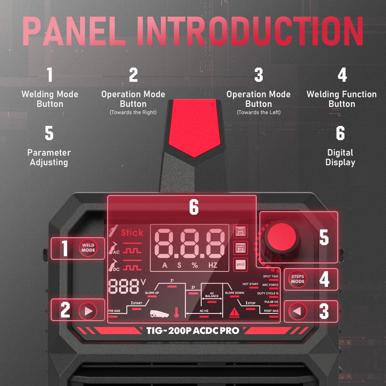 YESWELDER 200A AC/DC TIG Saldatrice Inverter Digitale 230V con Impulso Grande Display LED