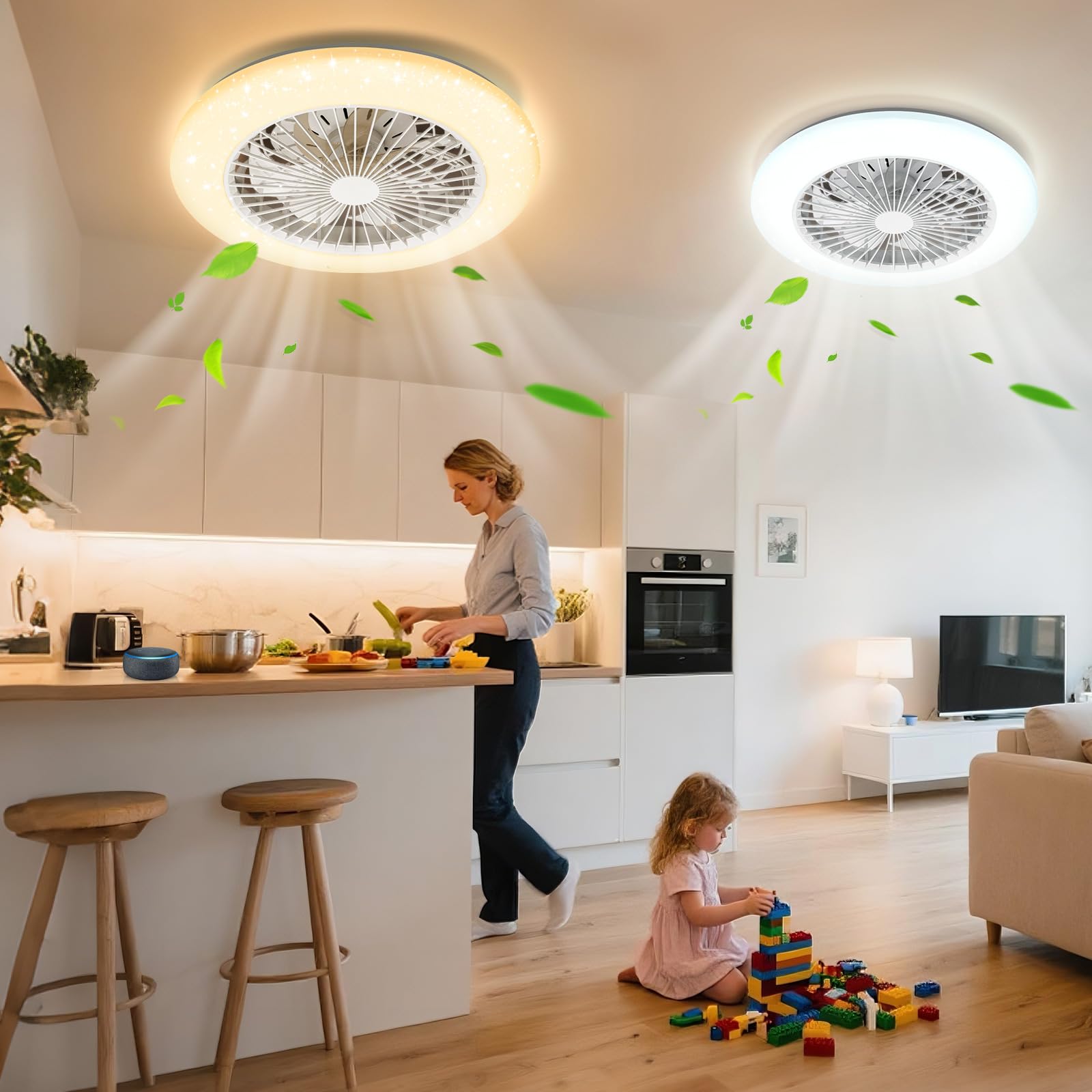 Aigostar Ventilatore A Soffitto Con Luce LED Smart - Controllo Alexa, Telecomando, App, 6 Velocità, 40W, 50cm