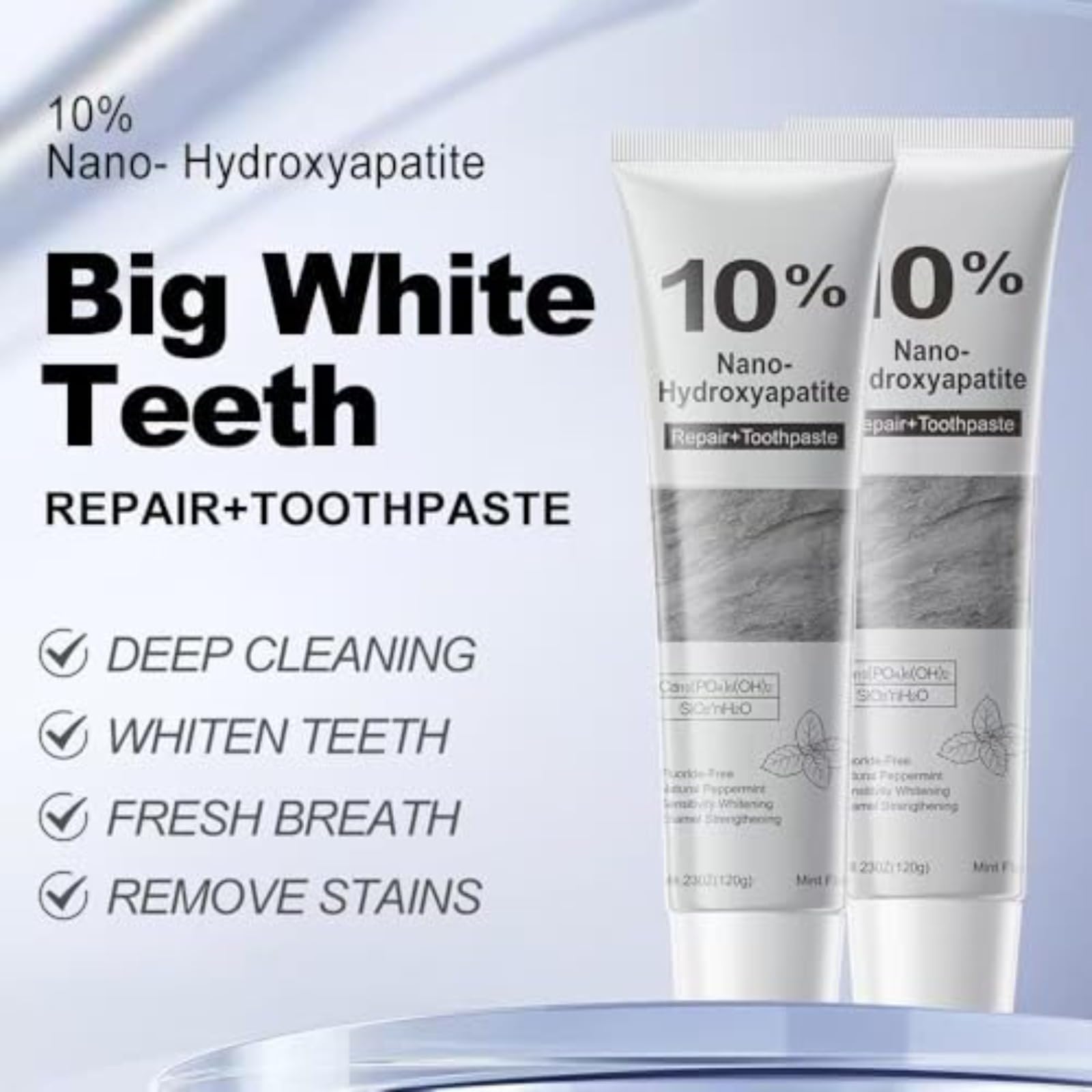 Dentifricio Nano Idrossiapatite Al 10% - Senza Fluoro,riparazione E rimineralizzazione dello smalto,Sbiancamento E Protezione Della Cavità Per Denti Sensibili,Sapore Di Menta Fresca,120 G (5pcs)