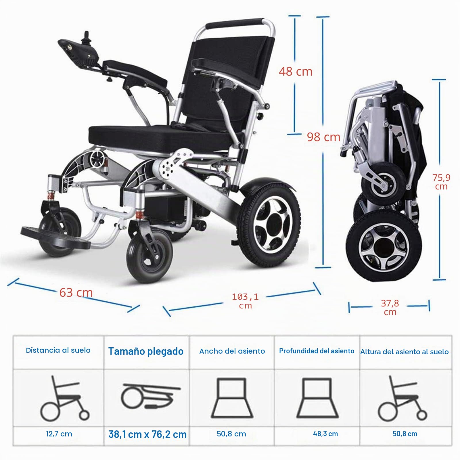 Silla de ruedas eléctrica, plegable, ligera, de lujo, ayuda a la movilidad, motores duales de 250 W, doble batería, silla de ruedas eléctrica portátil