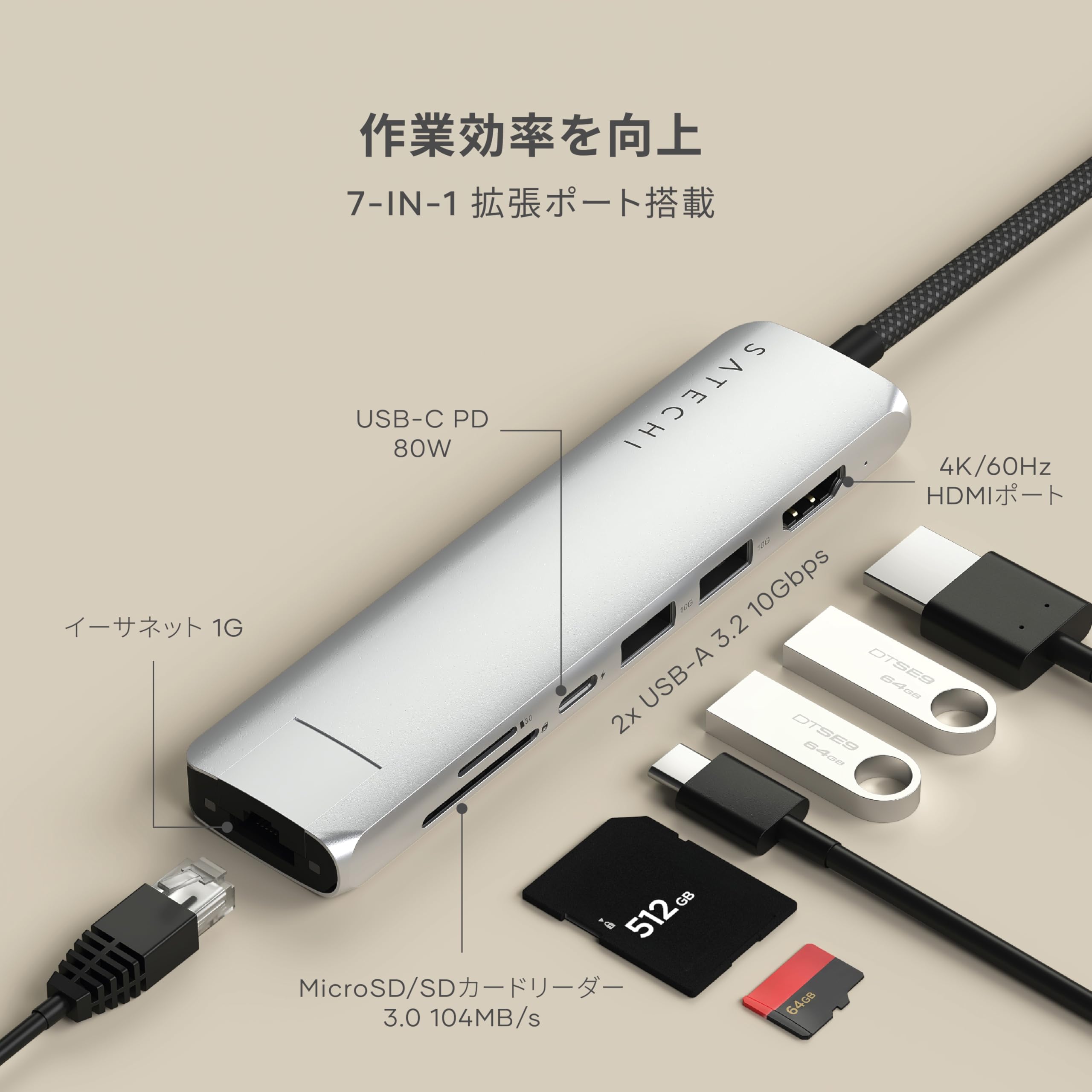 Amazon | SATECHI 7 in 1 USB-C スリムプラス マルチポートアダプター