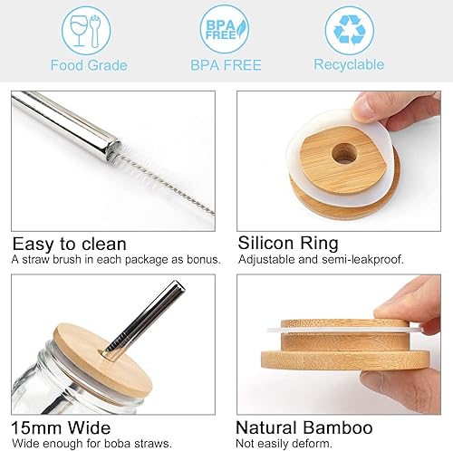 Miniatura 10 de CNVOILA - Tapas de bambú para frascos de conservas de boca ancha, 6 tapas para tarros Mason de boca ancha, 6 tapas de silicona blanca tapas de bambú