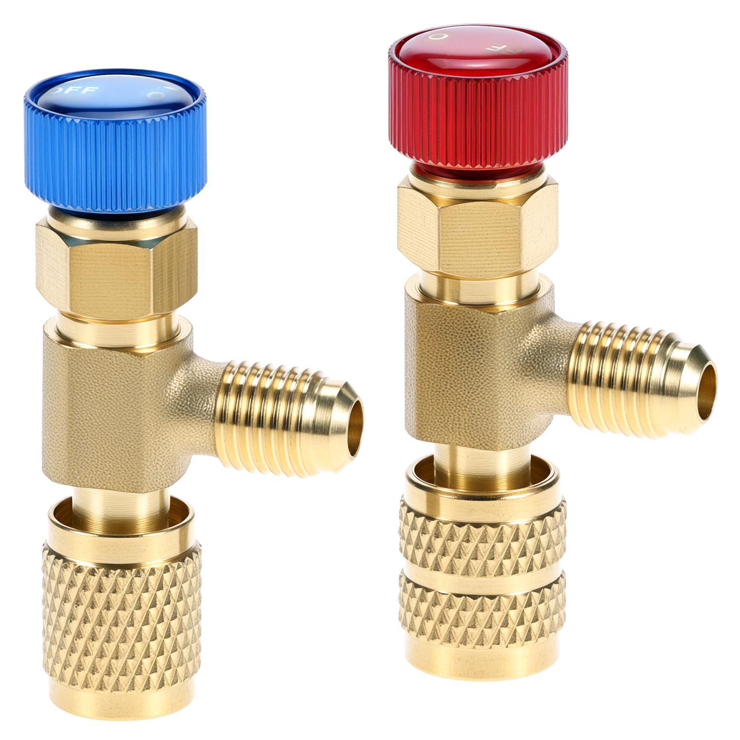 QWORK HVAC Manifold Gauge Charging Valve Adapter Set, Brass, 1/4'' SAE & 5/16'' SAE Connections, Valve/Adapter only