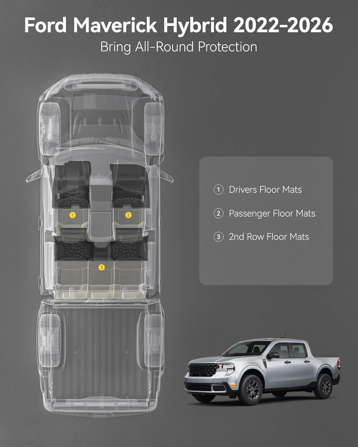 3W Floor Mats Fit for Ford Maverick Hybrid 2022-2025 2026, TPE All Weather Custom Fit Floor Liner Car Accessories 1st and 2nd Row Full Set Car Liners (Only for Hybrid) 7.Maverick22-25 Floor Mats
