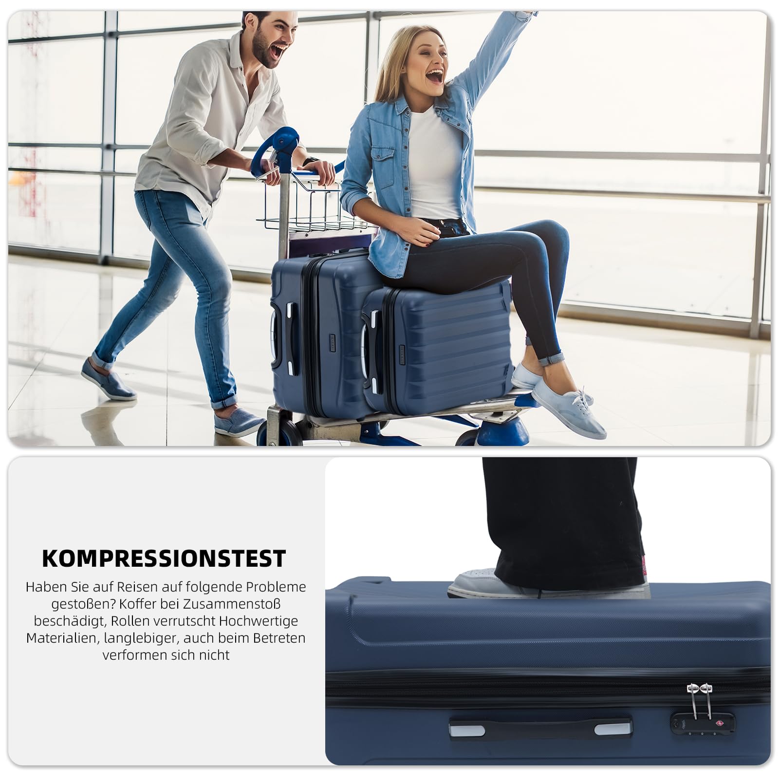 BEIBYE TSA-Schloß 2080 Hartschale Reisekoffer Trolley XL Dunkelblau