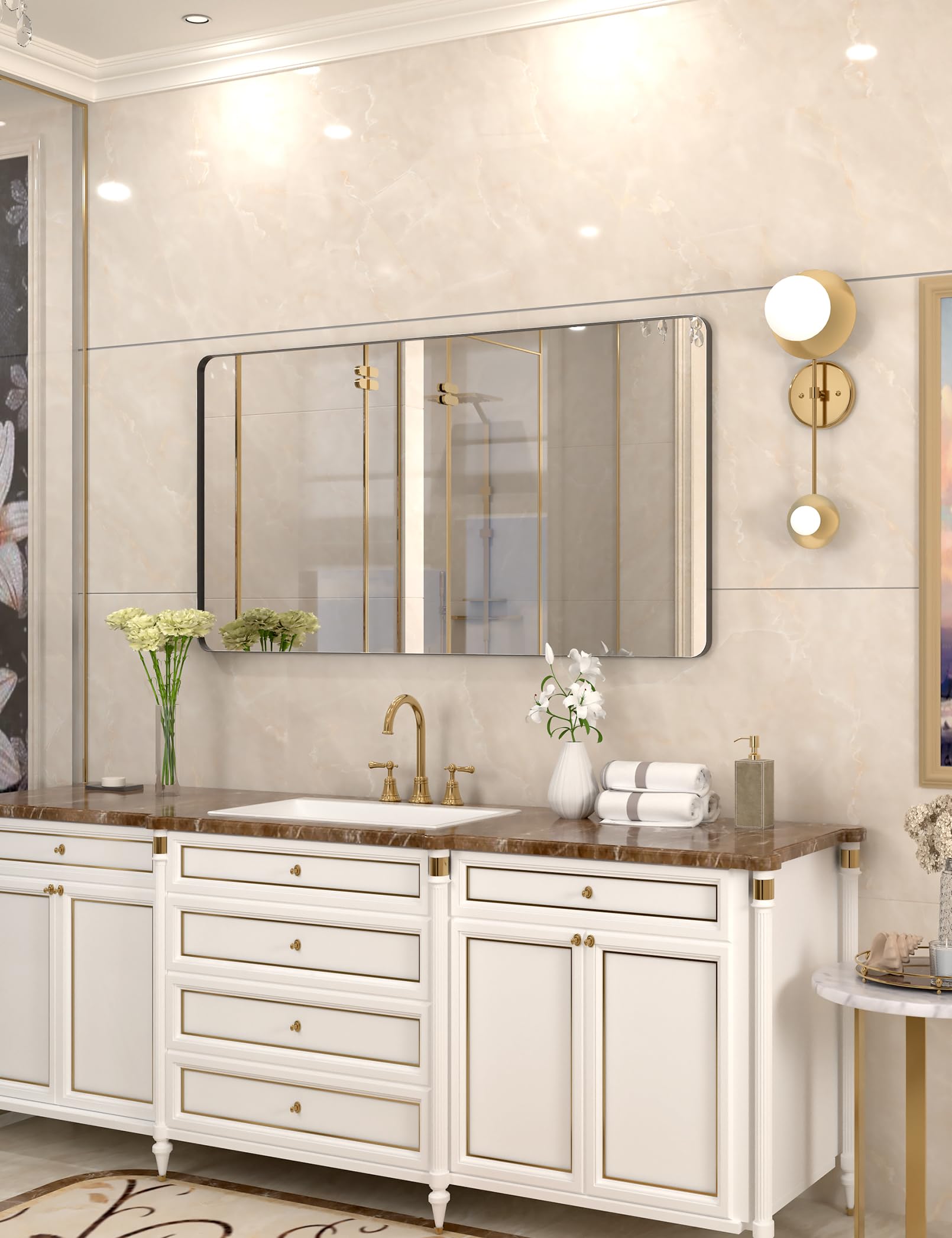 Suiforlun Bathroom Mirror for Wall, Shatterproof Rectangle Mirror Matte Black Metal Framed Vanity Mirror Anti-Rust Horizontal Vertical, 55 x 30 Inch