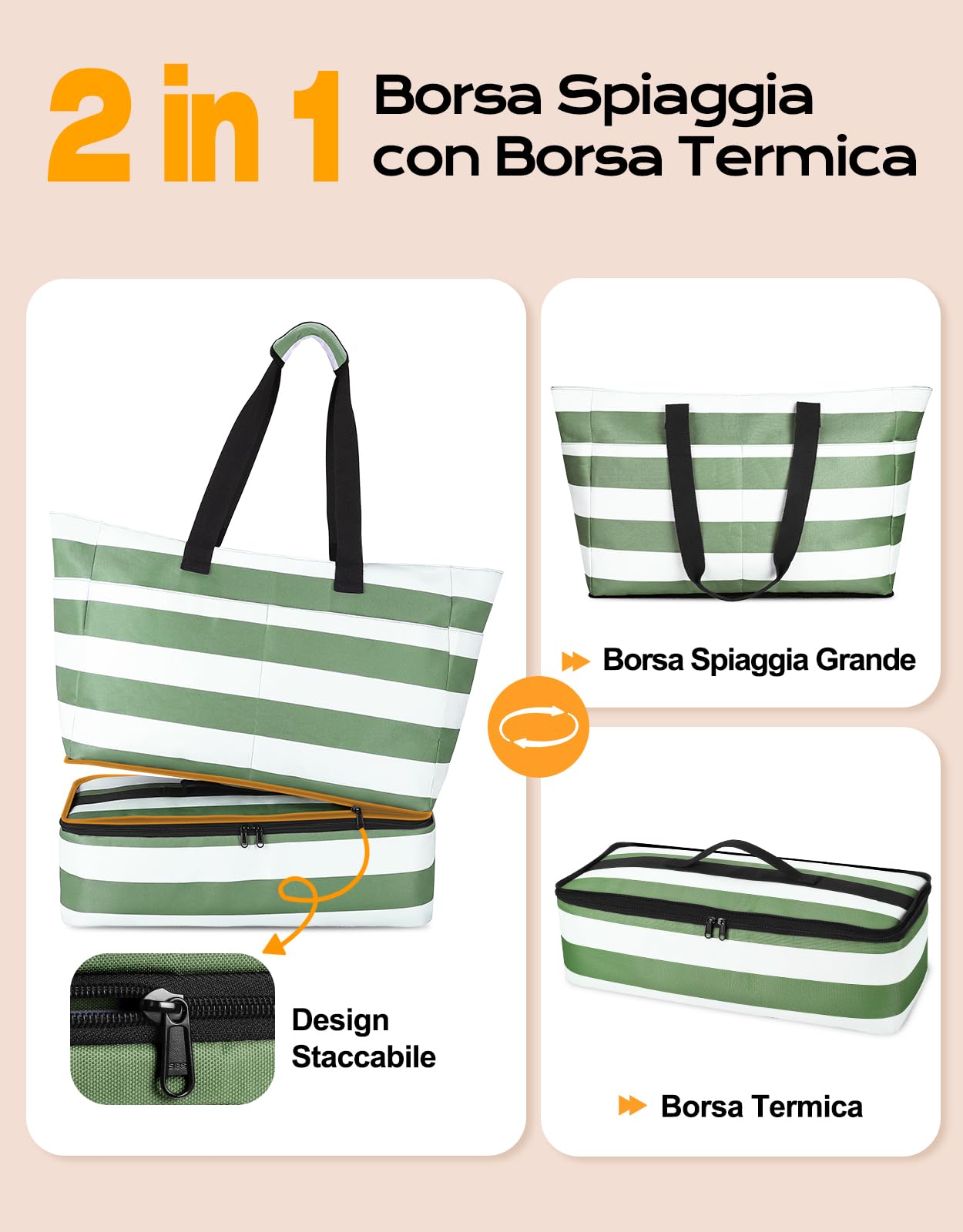 CIRYCASE Borsa Mare Grande con Termica XXL, 54L Borsa da Spiaggia Viaggio Impermeabile, Anti-Sabbia Pieghevole Borsone Mano Tote Bag Multitasche e Barriera Umida per Famiglia/Shopping/Palestra/Vacanze