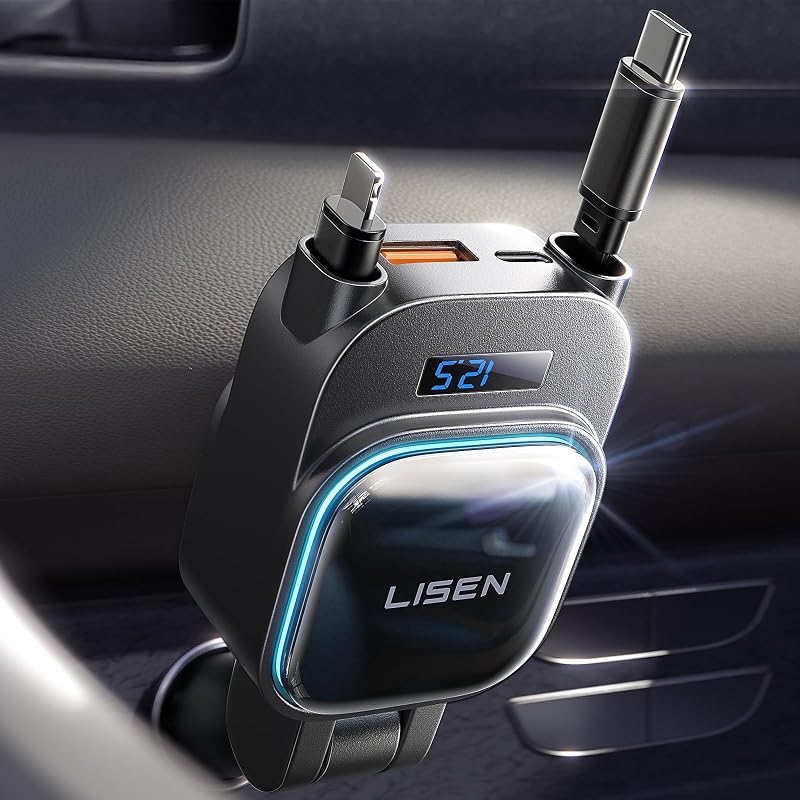LISEN 96 W 4 az 1 ben szivargyújtós autós töltő USB C feszültség kijelzővel 12 24 V gyorstöltő iPhone 16 15 Pro Max Galaxy S25 S24 Ultra