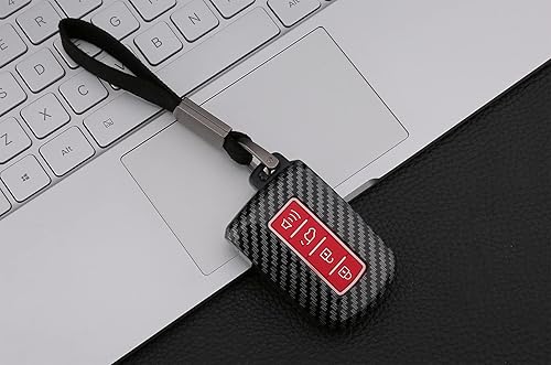 Miniatura 7 de Funda para llavero para Toyota Highlander Avalon Camry Corolla RAV4 2019 2018 2017 4 botones sin llave con diseño de fibra de carbono ABS (rojo)