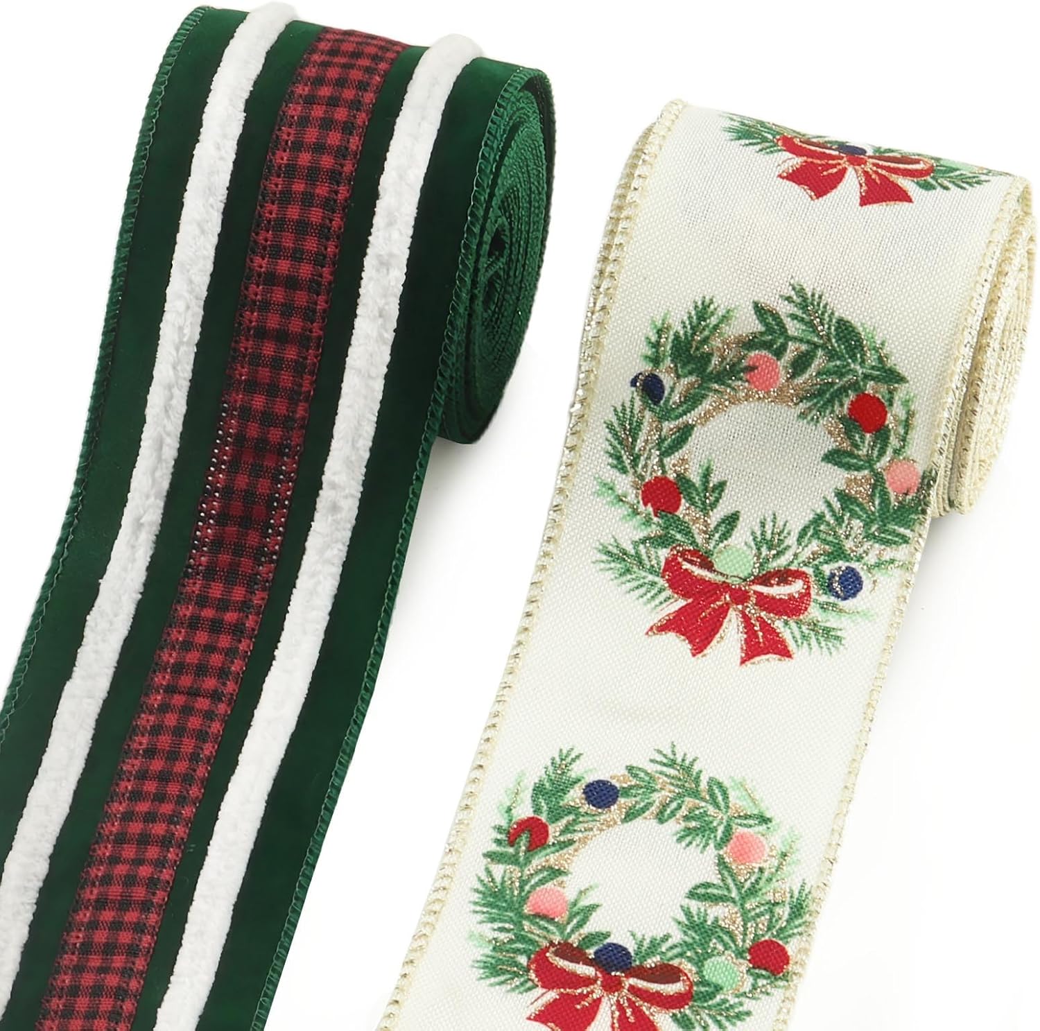 2.5" × 25 Yards Christmas Ribbons for Bows, Xmas Wired Edge Ribbon Winter Holiday Red Velvet Ribbons for Gift Wrapping Christmas Decoration Supplies