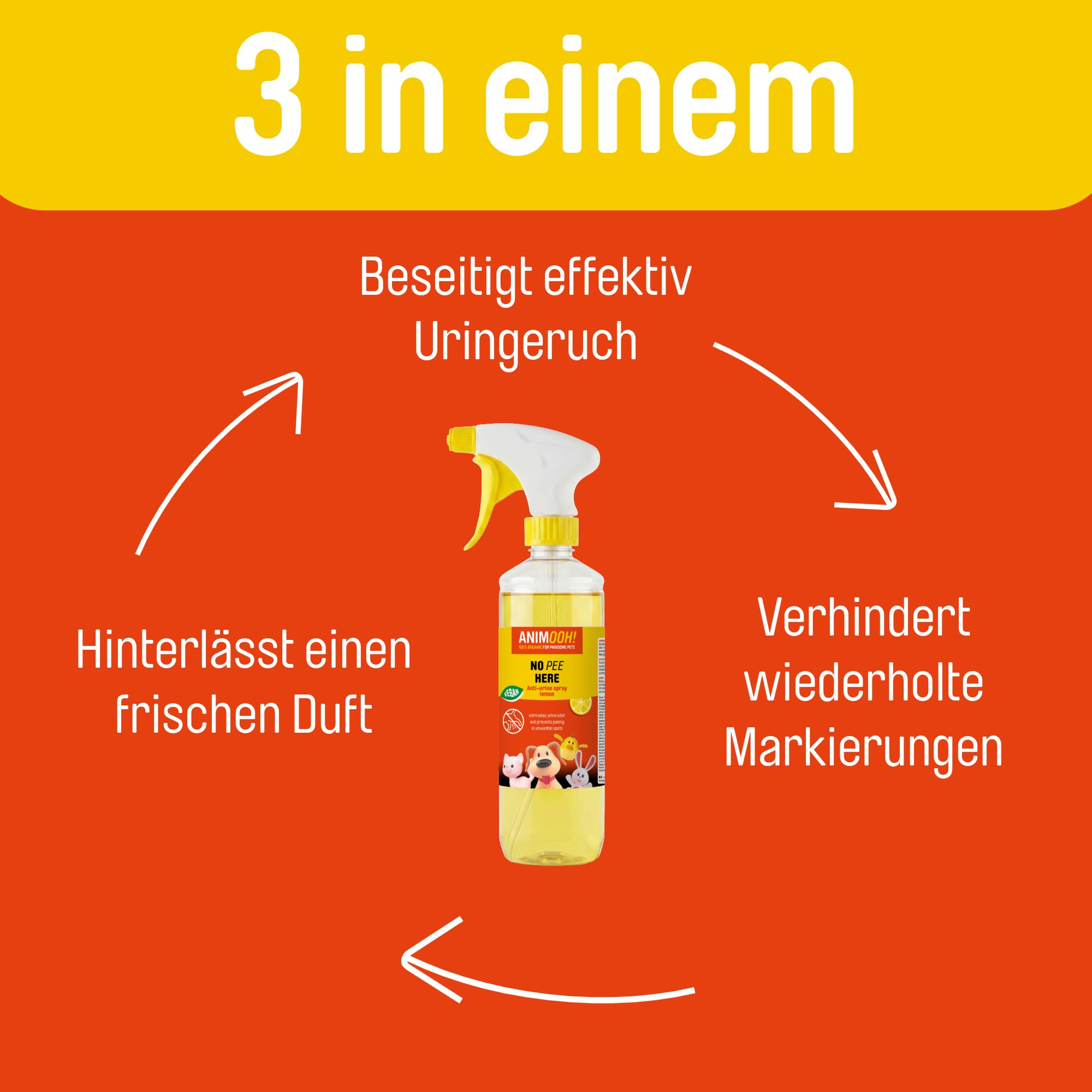 No Pee Here Anti-Urin-Spray, Agrumduft, 500 ml, 100% Natürlich, Vegan, für Hunde und Katzen