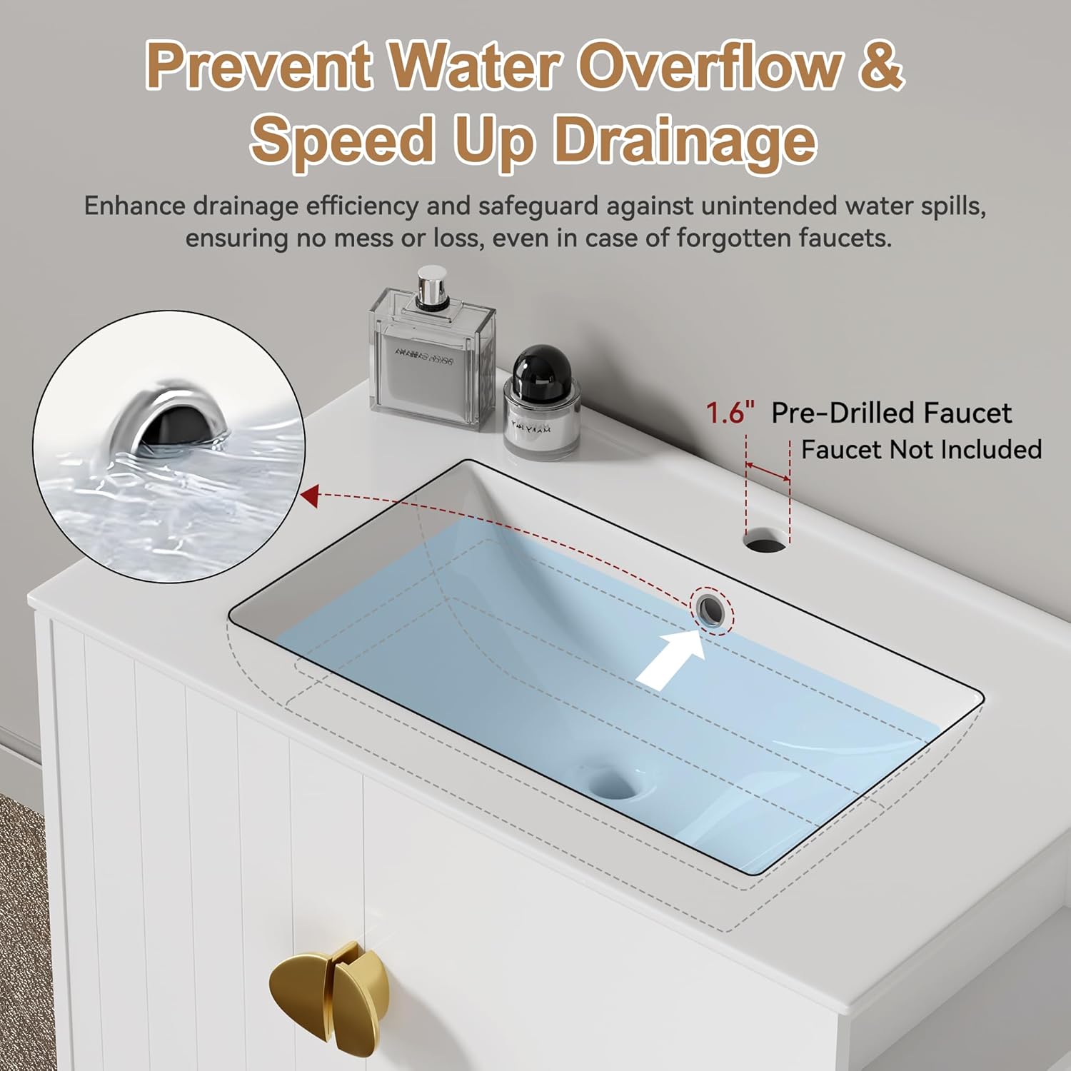 Findepot 30" Bathroom Vanities Cabinet with Sink Combo, Wall Mounted Floating Storage Cabinet Modern with Ceramic Sink,Open Storage Left Shelf, Soft-Close System, 2 Doors & Metal Handles, White