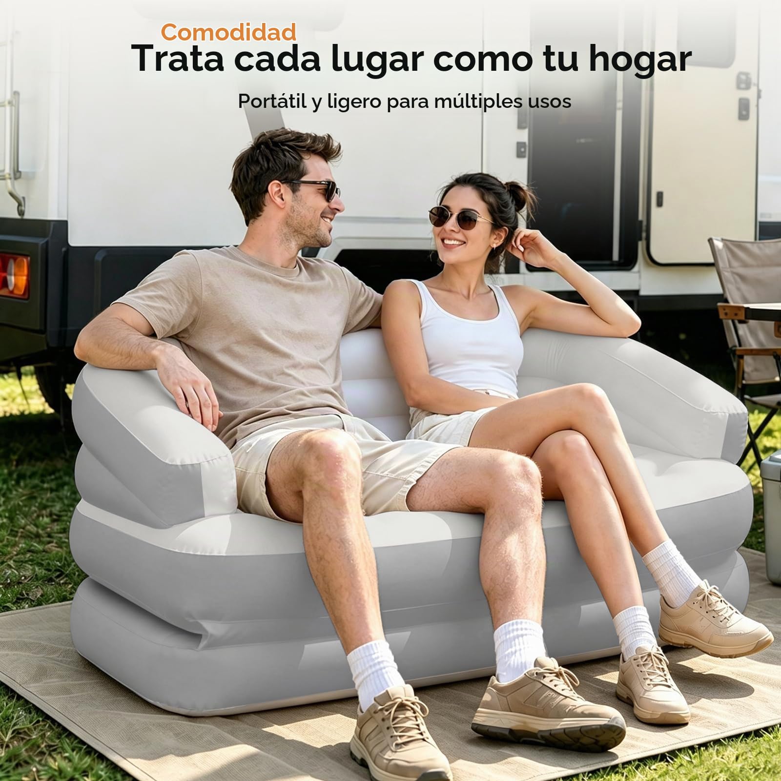 DIMAR Garden Sofá Inflable Flocado, colchón Inflable, sofá Cama de Aire al Aire Libre para Camping, tamaño matrimonial