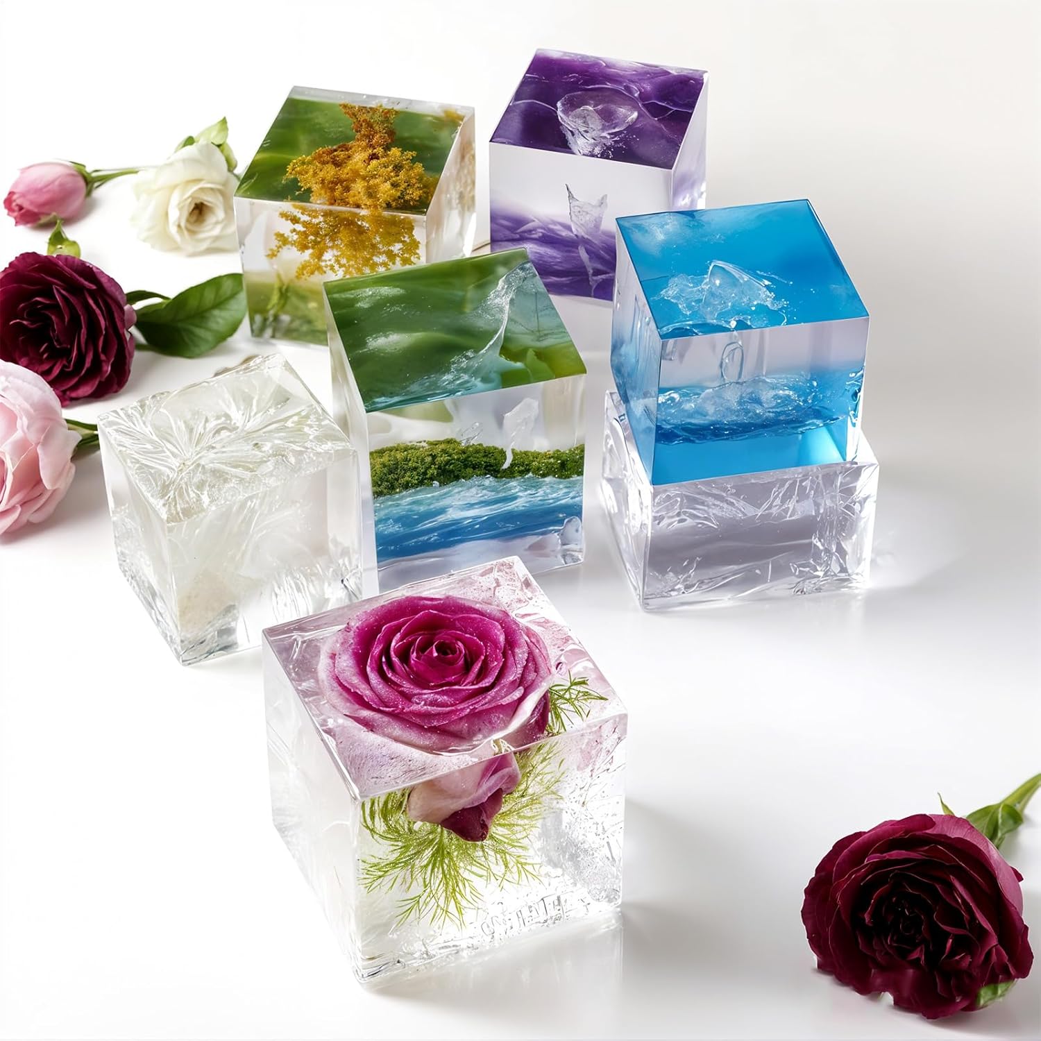 6 Pack Large Cube Resin Molds 6 Sizes Clear Silicone Square Molds 4/3/2/1.5/1/0.5 Inch Deep Square Mold Transparent Silicone Mold for Resin Casting Flower Preservation