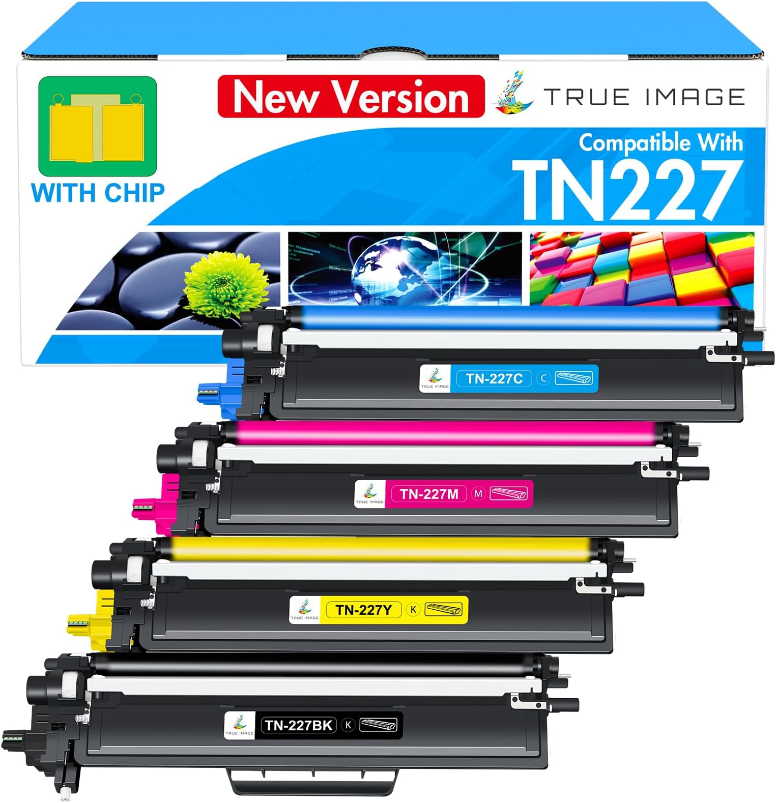 TN227 TN-227BK/C/M/Y High Yield Toner Cartridge 4 Pack: TN-223BK/C/M/Y Compatible for Brother TN223 TN-227 TN 227BK/C/M/Y 227 for HL-L3290CDW HL-L3270CDW MFC-L3770CDW HL-L3210CW MFC-L3750CDW Printer