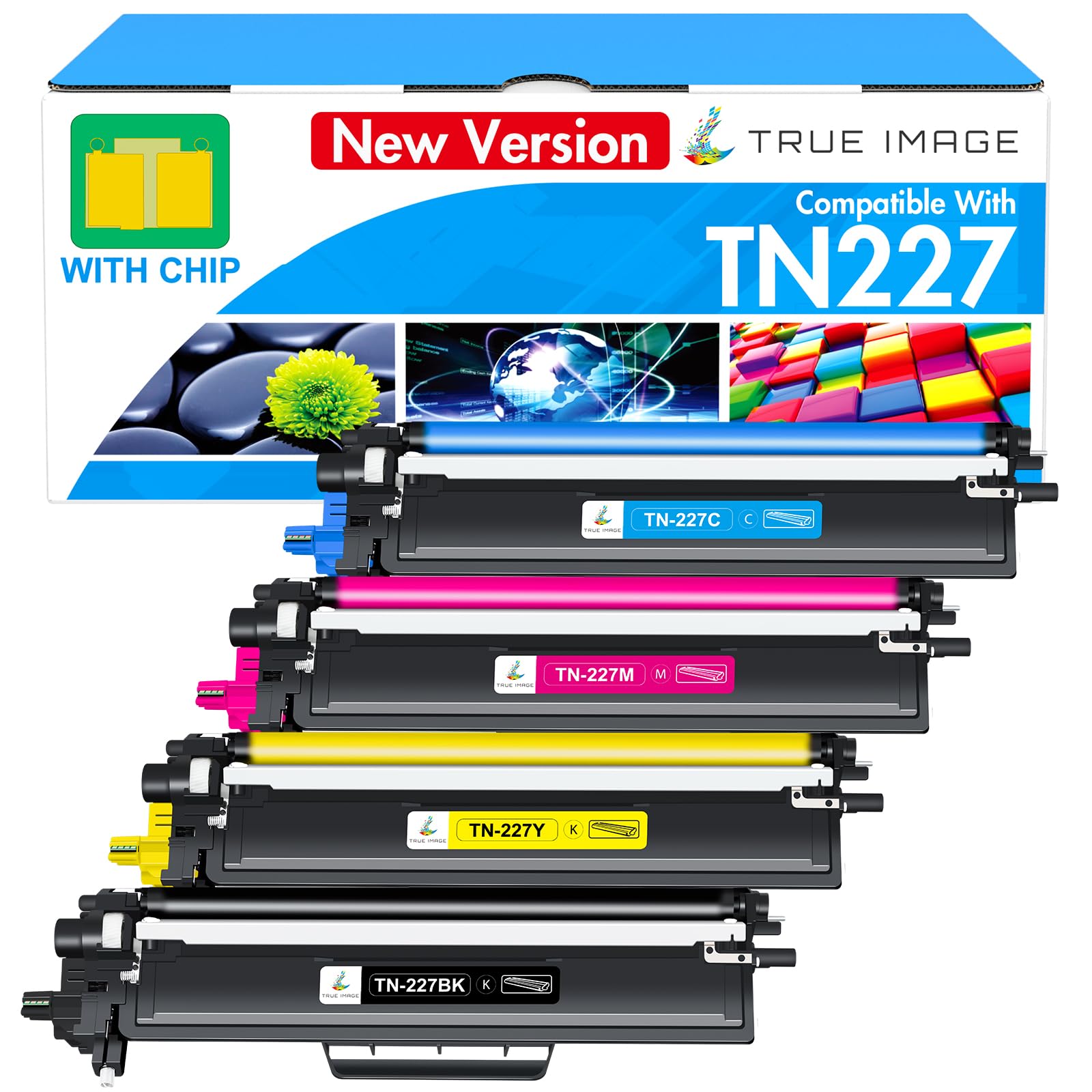 Photo 1 of TN227 TN-227BK/C/M/Y High Yield Toner Cartridge 4 Pack: TN-223BK/C/M/Y Compatible for Brother TN223 TN-227 TN 227BK/C/M/Y 227 for HL-L3290CDW HL-L3270CDW MFC-L3770CDW HL-L3210CW MFC-L3750CDW Printer