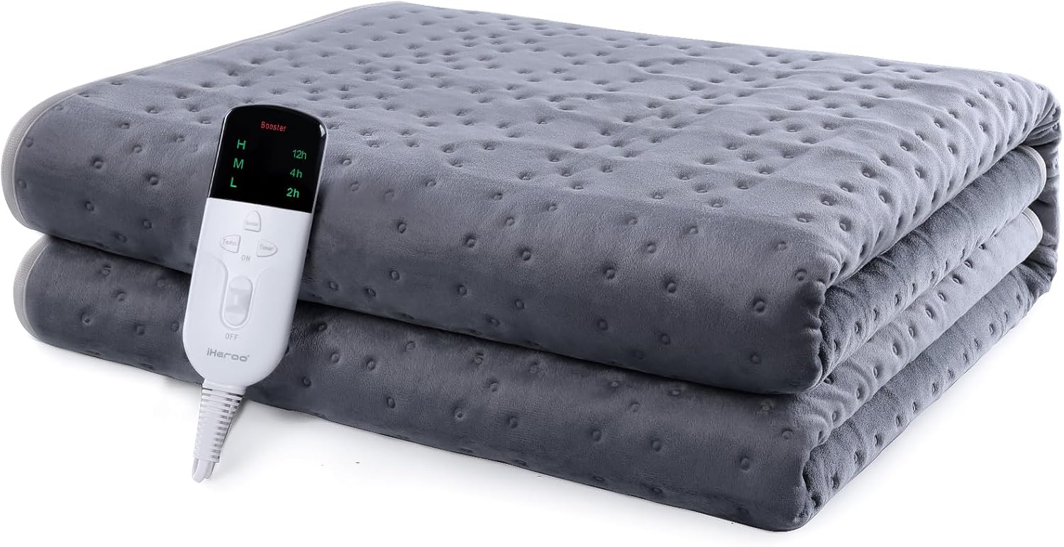 iHeroo Electric Blanket Double, 115W High Power Fast Heat Up, Electric