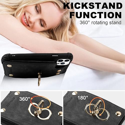 Miniatura 5 de PYTWOPY Funda tipo cartera para iPhone 1212 Pro soporte para tarjetas de crédito, bloqueo RFID, funda de cuero a prueba de golpes con protector de
