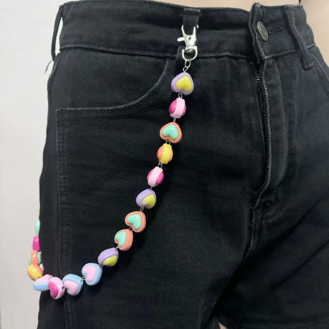 Rainbow Heart Pants Chain Resin Chains for Jeans, Dresses, and Party Outfits, Hip Hop Keychain for Women image 3