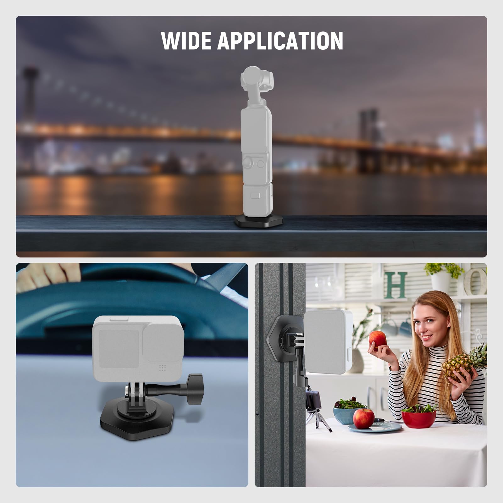 Neewer Magnetyczna podstawa montażowa do kamery kompatybilna z DJI Osmo Pocket 3 Insta360 X4/3/GO 3S/3, mocny stojak magnetyczny, szybkozłączka, podstawa ze śrubą 1/10.2 cm do kamery gimbalowej