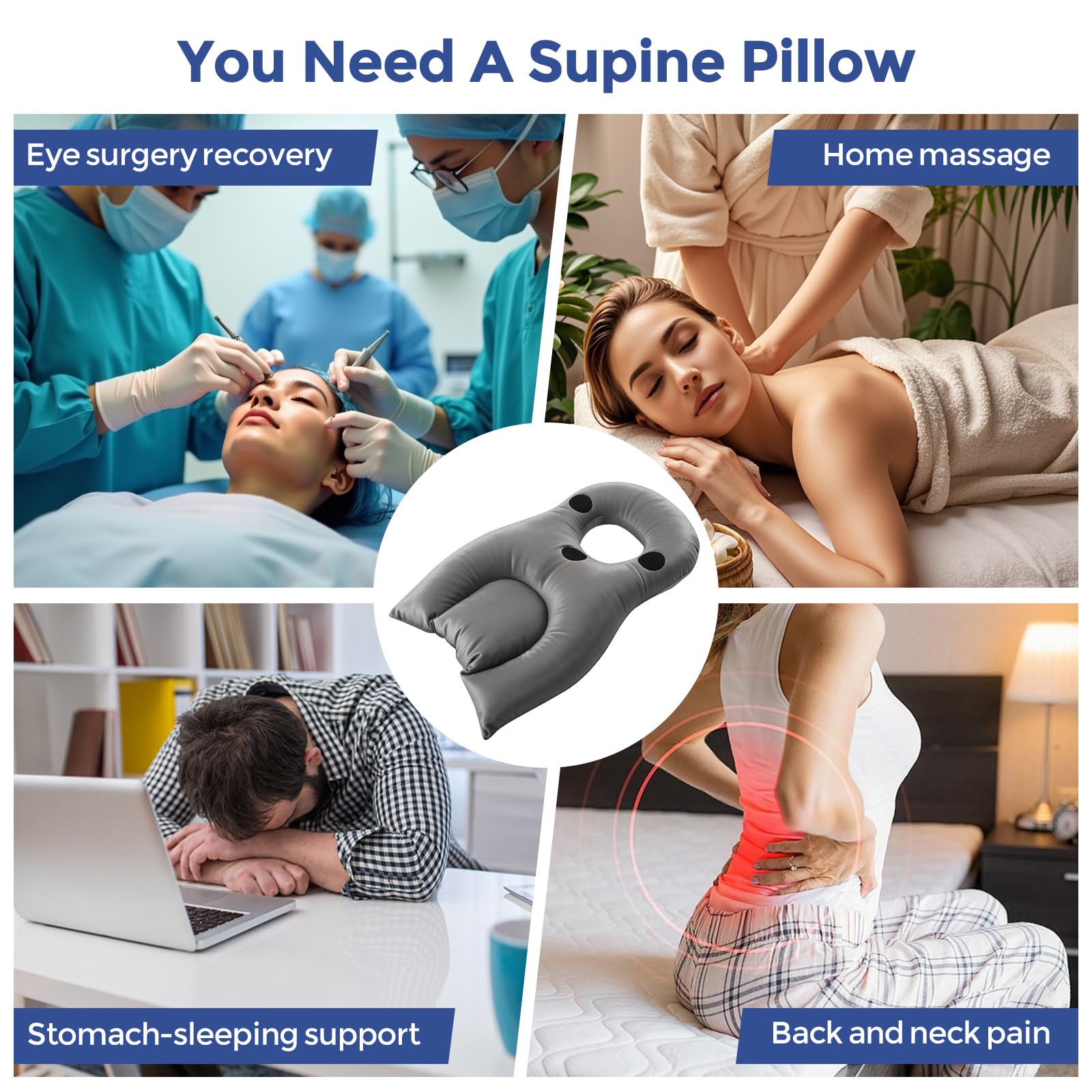 WingFly Almohada Facial para Dormir Boca Abajo, Almohada Boca Abajo con Orificio para Dormir Después de una Cirugía Ocular, Almohada de Masaje, Reposacabezas de Masaje para el Hogar