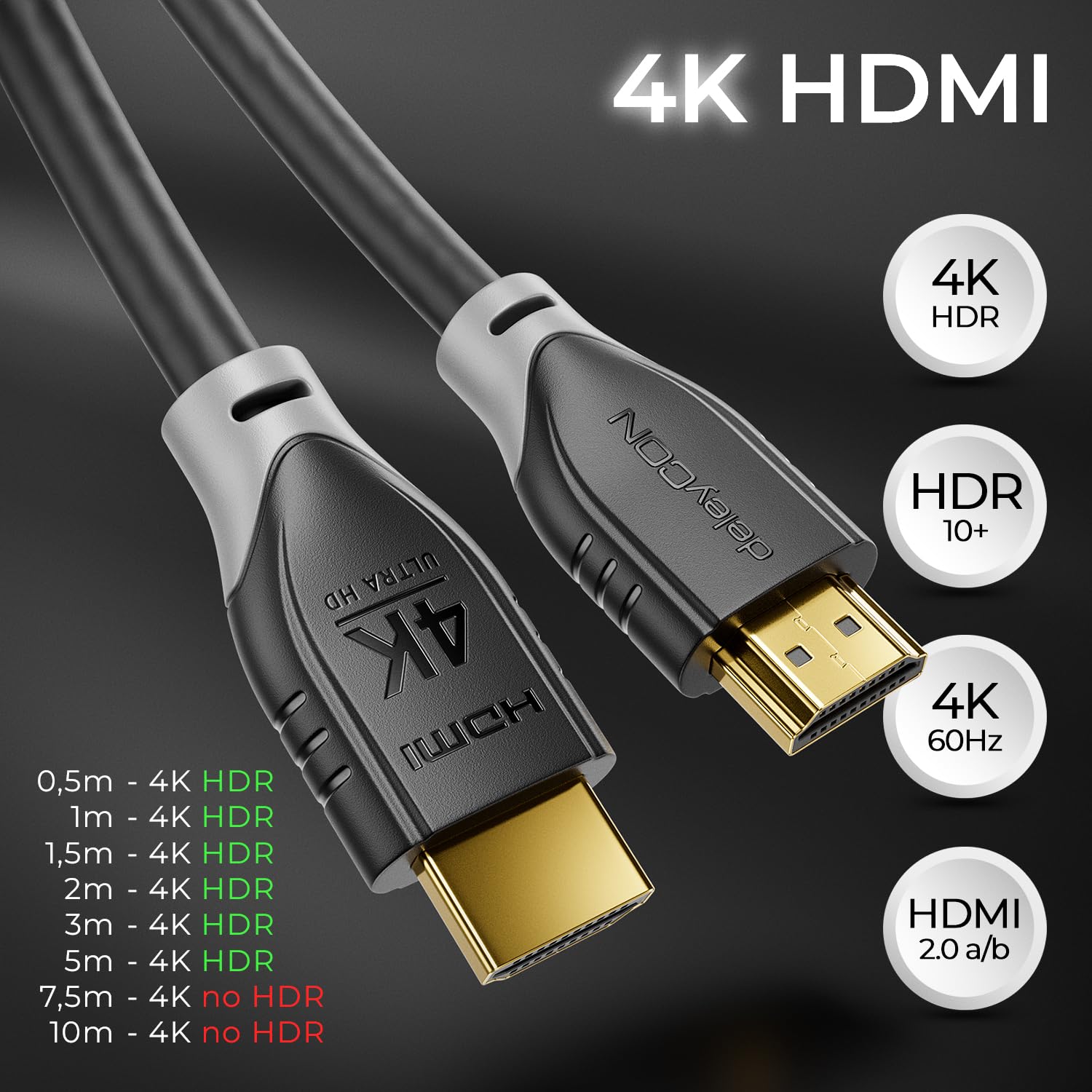 deleyCON Cavo HDMI 3,0m 4K@60Hz 2K@165Hz con ARC UHD HDR 3D Alta Velocità 18Gbps Cavo HDMI per PS4 Soundbar Televisione Blu-Ray Proiettore Computer Portatile TV PS5 Console PC Monitor - Nero Grigio