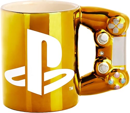 Paladone Playstation Gold Controller, taza de café, 11 onzas, mercancía con licencia oficial