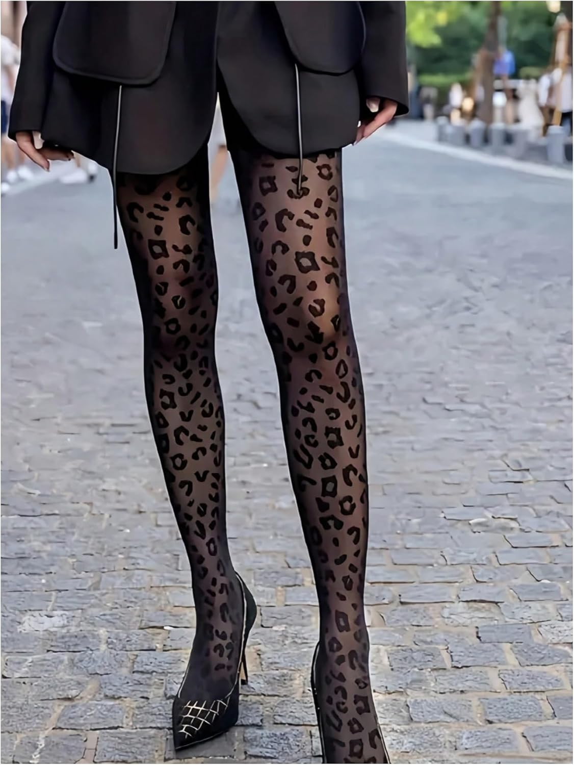 OYOANGLE Women's Leopard Print Tights Sheer Mesh Pantyhose High Waisted Party Rave Club Cheetah Stockings - Image 4