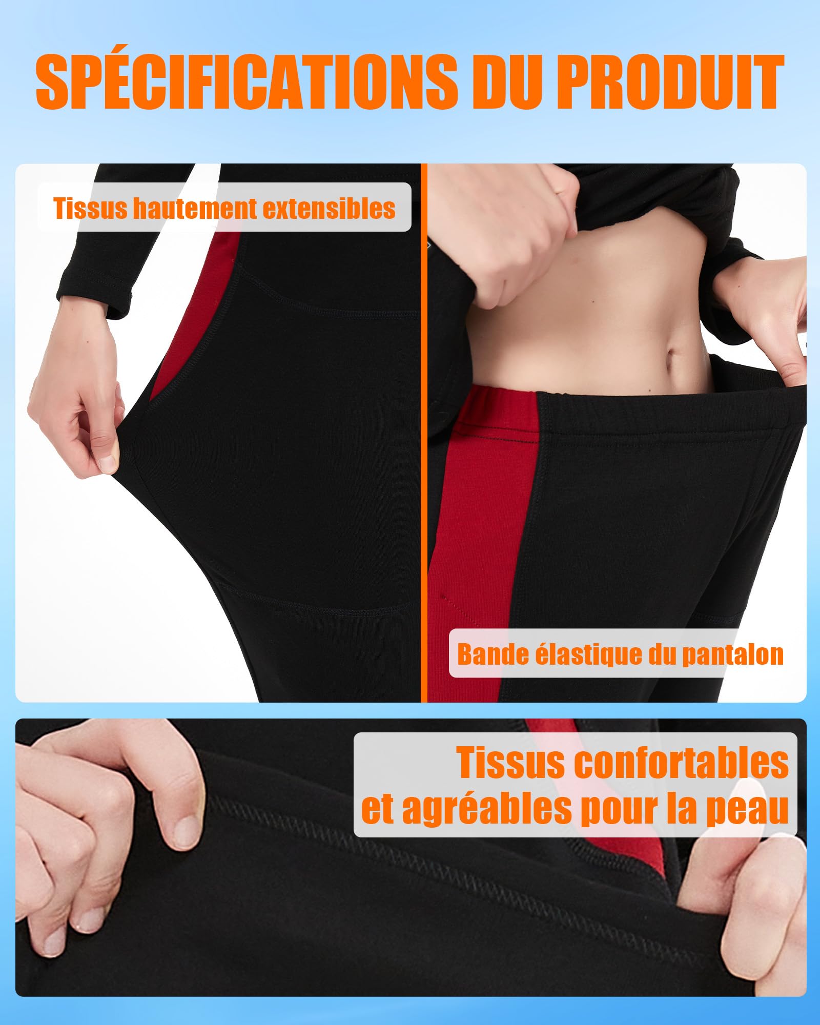 sous-Vêtements Chauffants Homme & Femme – Ensemble Thermique Élastique avec Chauffage Amélioré Et Batterie 7,4V 10000mAh, 3 Niveaux De Chauffe pour