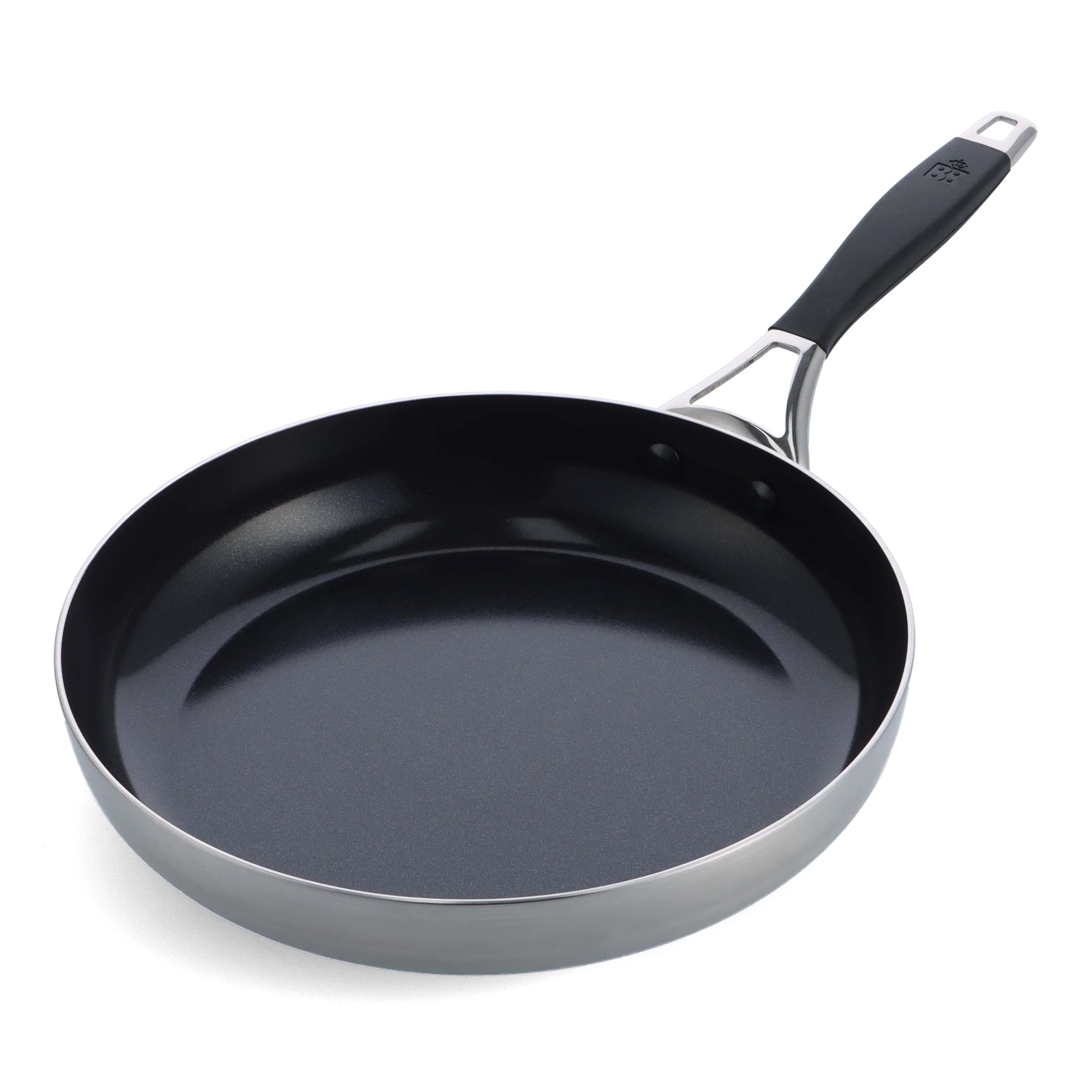 BK Intelligence Padella in Acciaio Inox con Rivestimento Antiaderente in Ceramica Senza PFAS, 28 cm, Induzione, Maniglia Fredda, Lavabile in Lavastoviglie, Sicuro al Forno, Argento e Nero