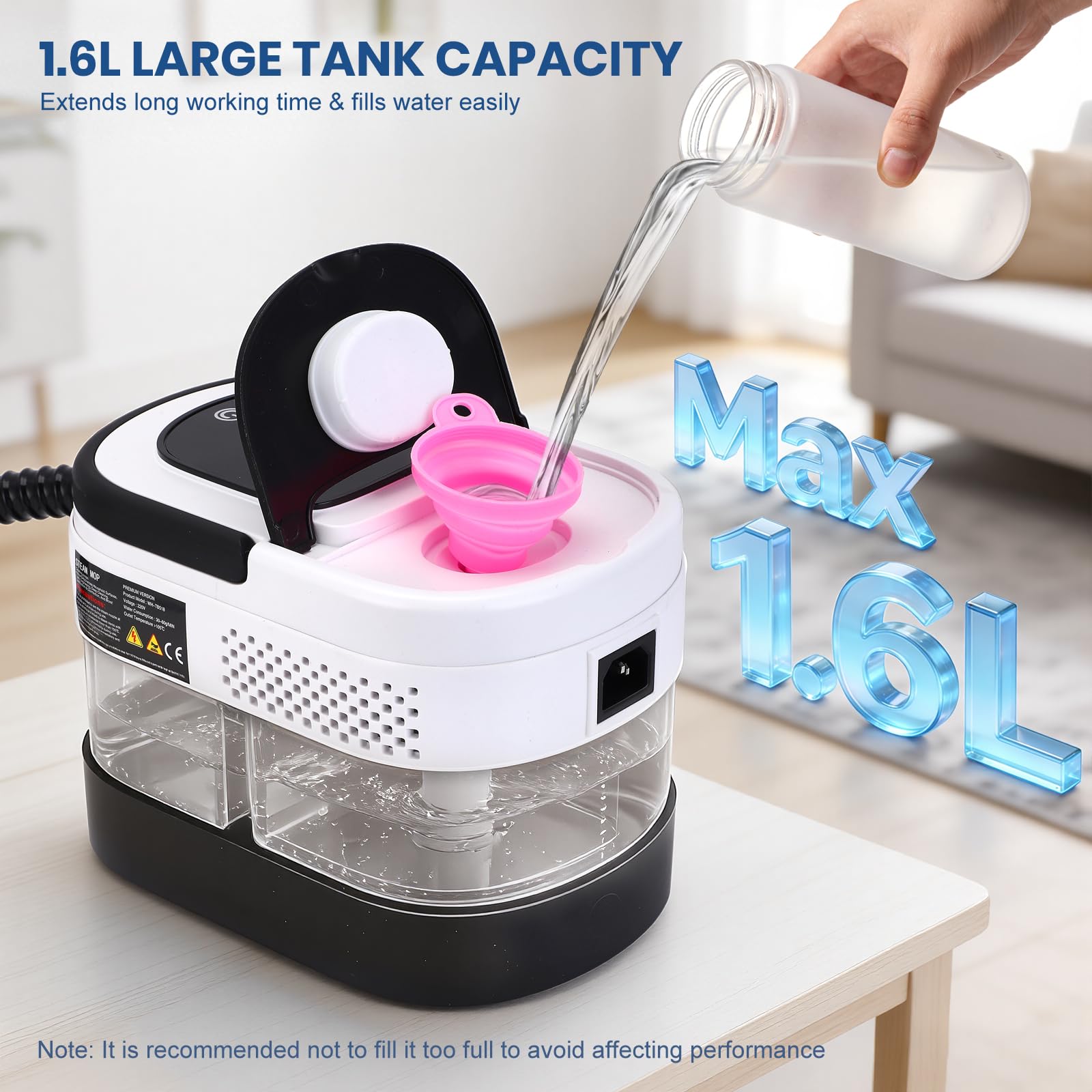 Limpiador a Vapor Hogar 1500W 3Bar 1,6L incluye accesorios y cable de | 105°C en 15s, 3 niveles, limpiador multiusos sin químicos, kit: suelos, ventanas, sofás, coche. Portátil, seguro, ligero.