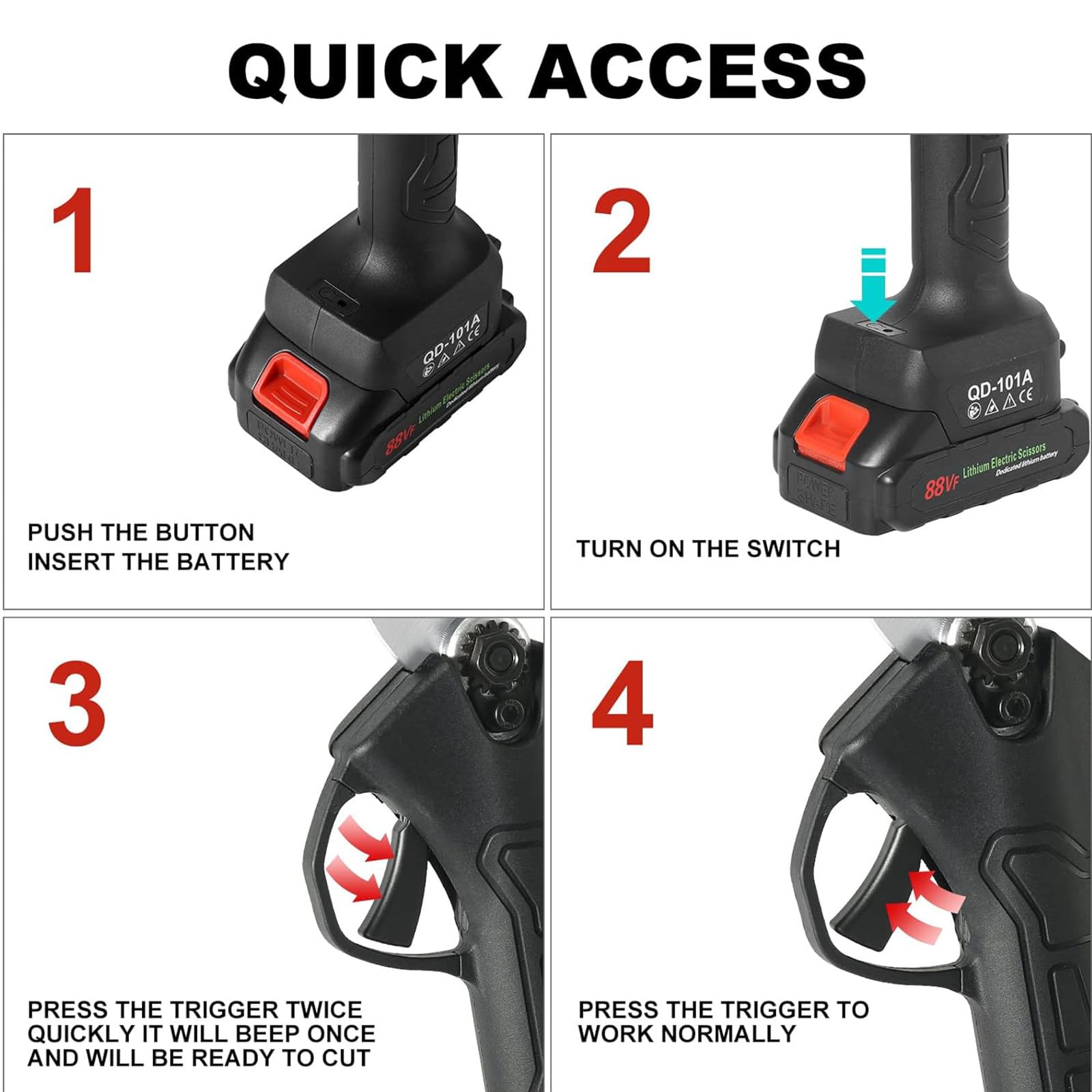 Tijeras de Podar EléCtricas, Podadora de áRboles InaláMbrica de 1,37 Pulgadas de DiáMetro de Corte con 2 BateríAs Recargables de 1,5 Ah y 2 Cuchillas, Podadora de JardineríA,Incision 2.5-3.5cm-110V