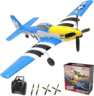 RC Plane, Remote Control Airplane 4 Channel Fighter with 6-Axis Gyro, Ready to Fly Upgrade P51 Mustang RC Airplane for Beginners Adult with Xpilot Stabilization System & One Key Aerobatic Blue