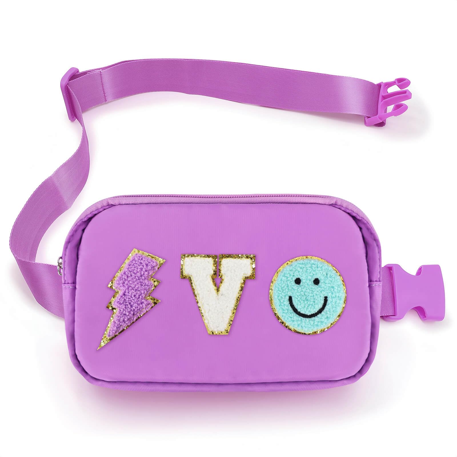 Fanny Pack for Girls Chenille V Letter Crossbody Bag, Preppy Nylon Kids Belt Bag for Birthday Graduation Christmas Personalized Gifts for Teen Girls