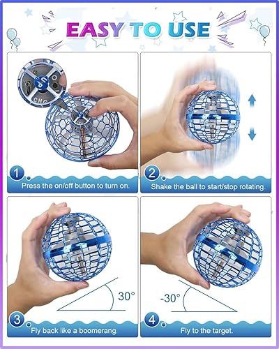 Miniatura 3 de ATHLERIA 2 piezas de juguetes de bola de orbe volador (azul + rosa) Soaring Hover Boomerang Spinner controlado a mano, mini dron para niños y